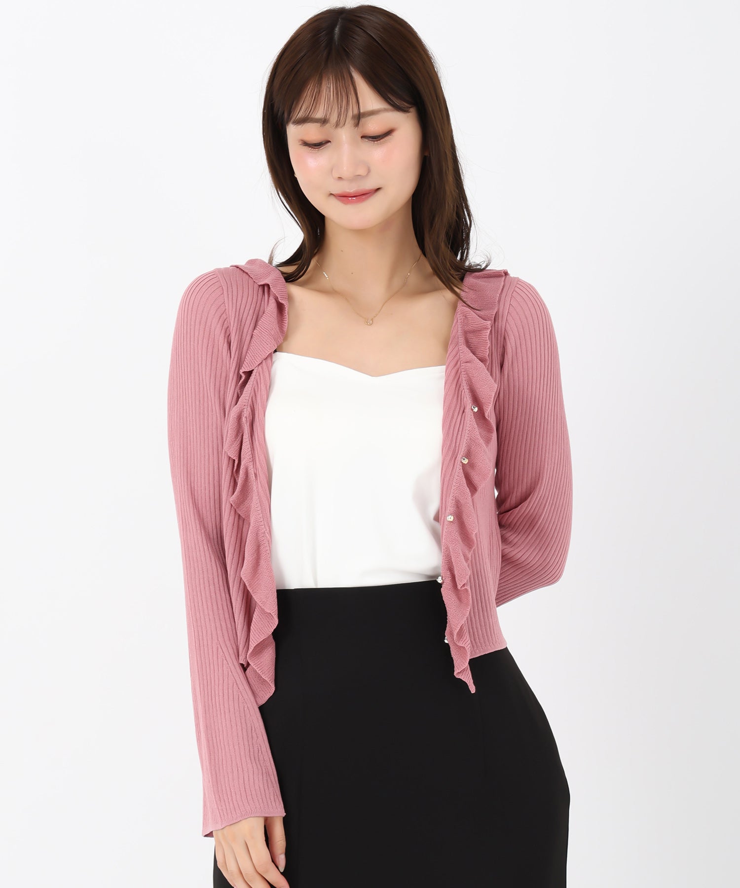 ミッシュマッシュ MISCH MASCH 2025秋冬新作 ラッフルシアーカーディガン （PINK） PINK