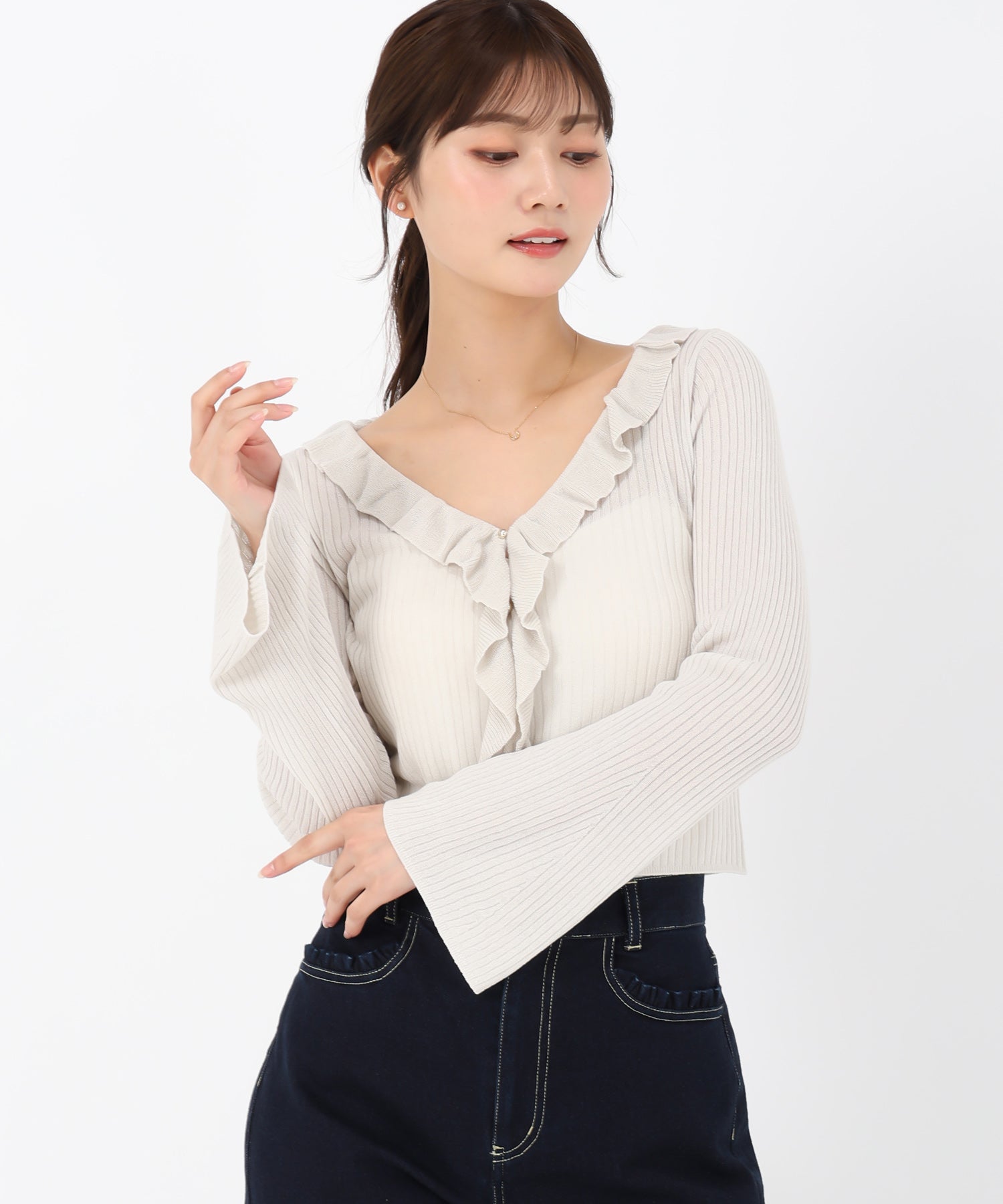 ミッシュマッシュ MISCH MASCH 2025秋冬新作 ラッフルシアーカーディガン （L.GREY） L.GREY