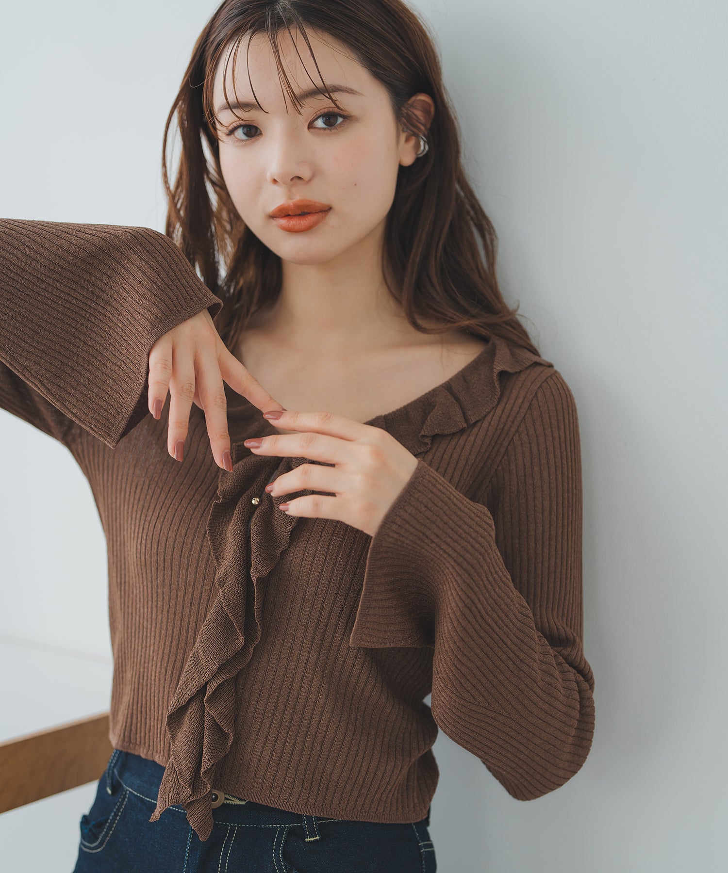 ミッシュマッシュ MISCH MASCH 2025秋冬新作 ラッフルシアーカーディガン （BROWN） BROWN
