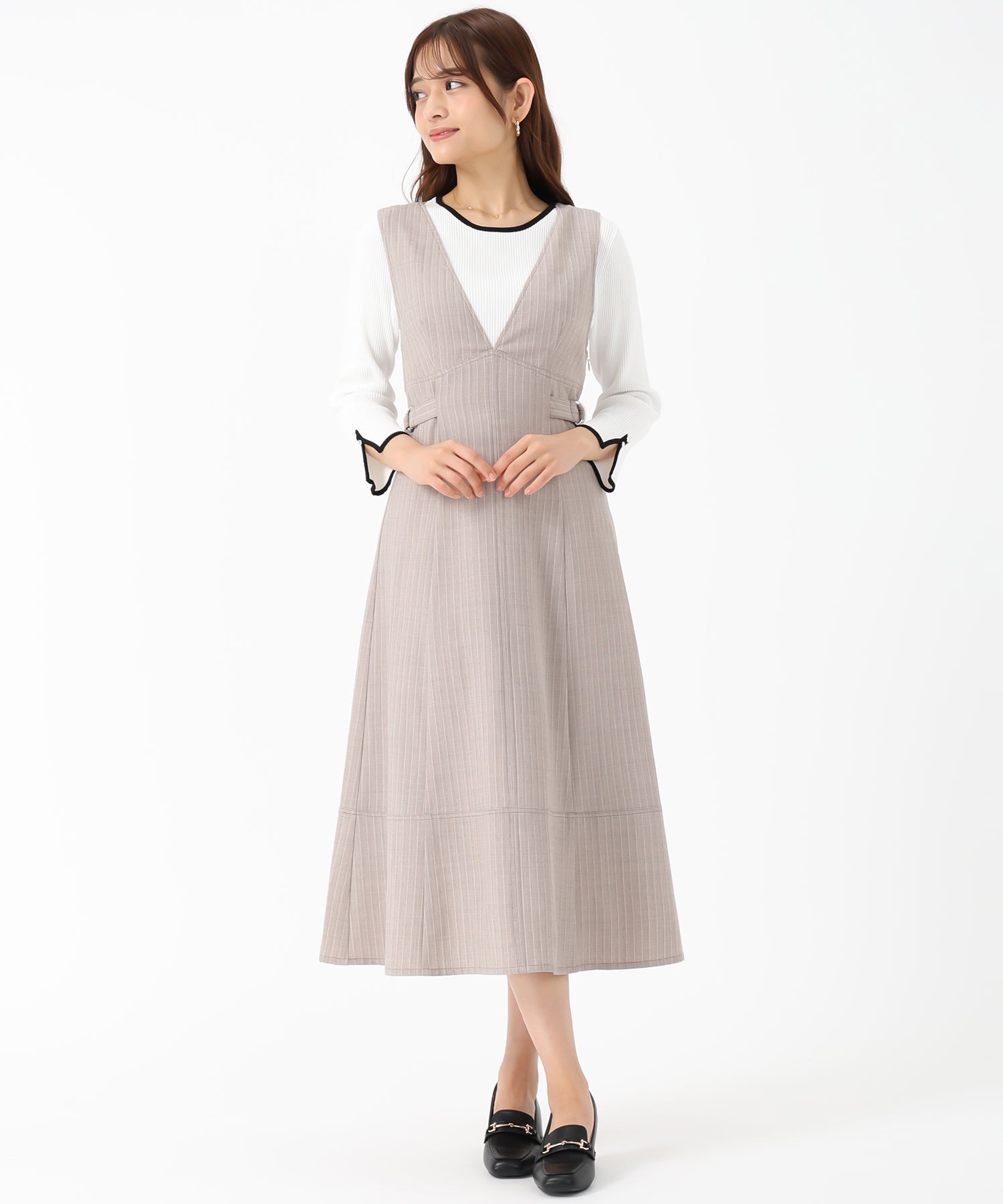 ミッシュマッシュ MISCH MASCH 2025秋冬新作 バッククロスストライプジャンスカ （BROWN） BROWN