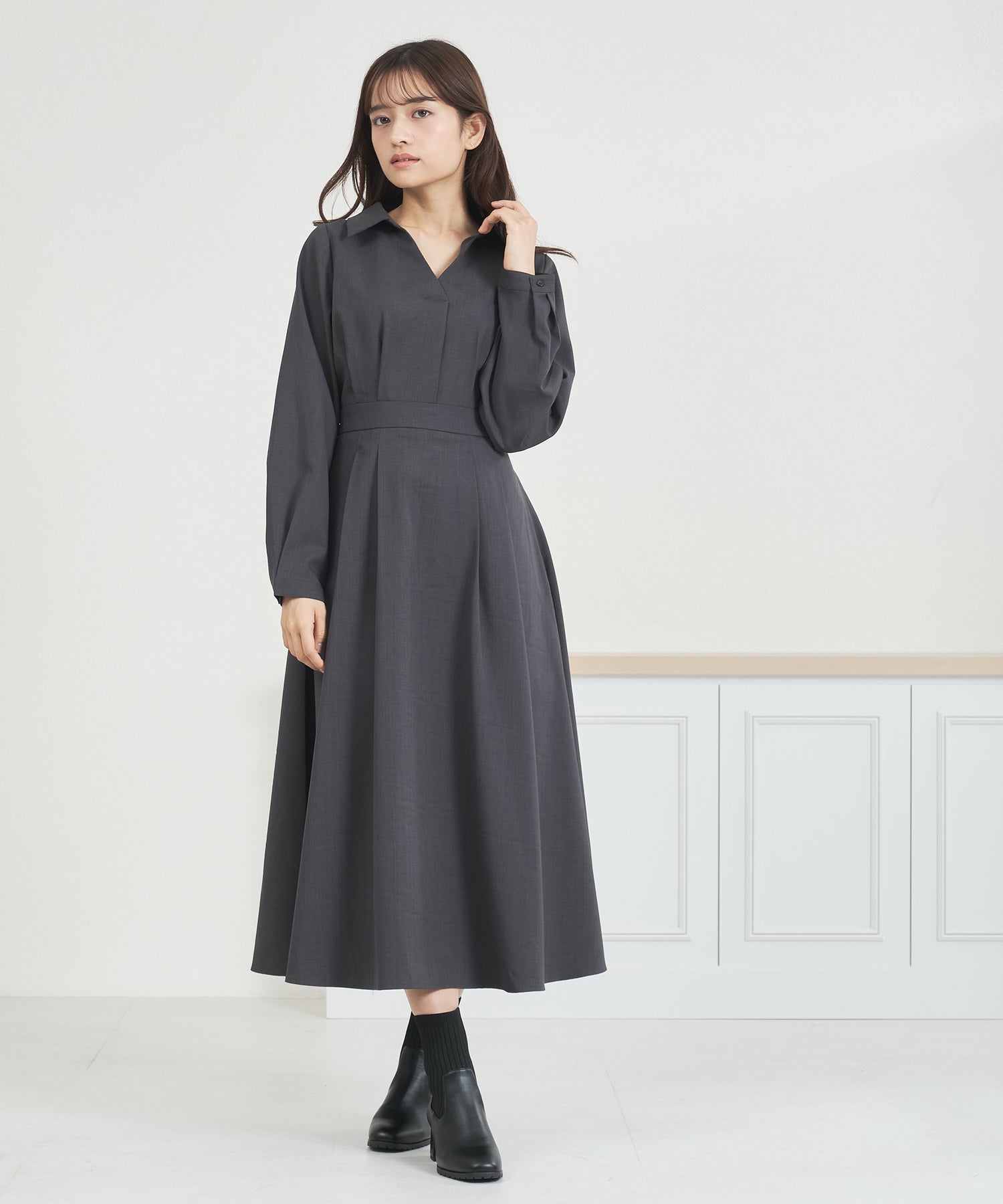 ミッシュマッシュ MISCH MASCH 2025秋冬新作 スキッパータックワンピース MM557411 （CH.GREY） CH.GREY