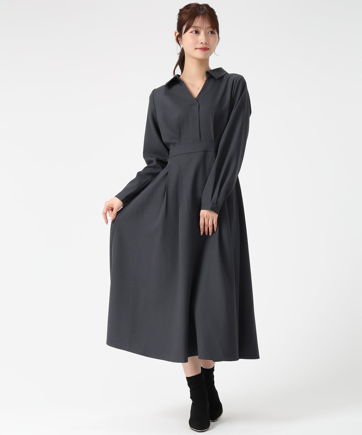 ミッシュマッシュ MISCH MASCH 2025秋冬新作 スキッパータックワンピース MM557411 （CH.GREY） CH.GREY