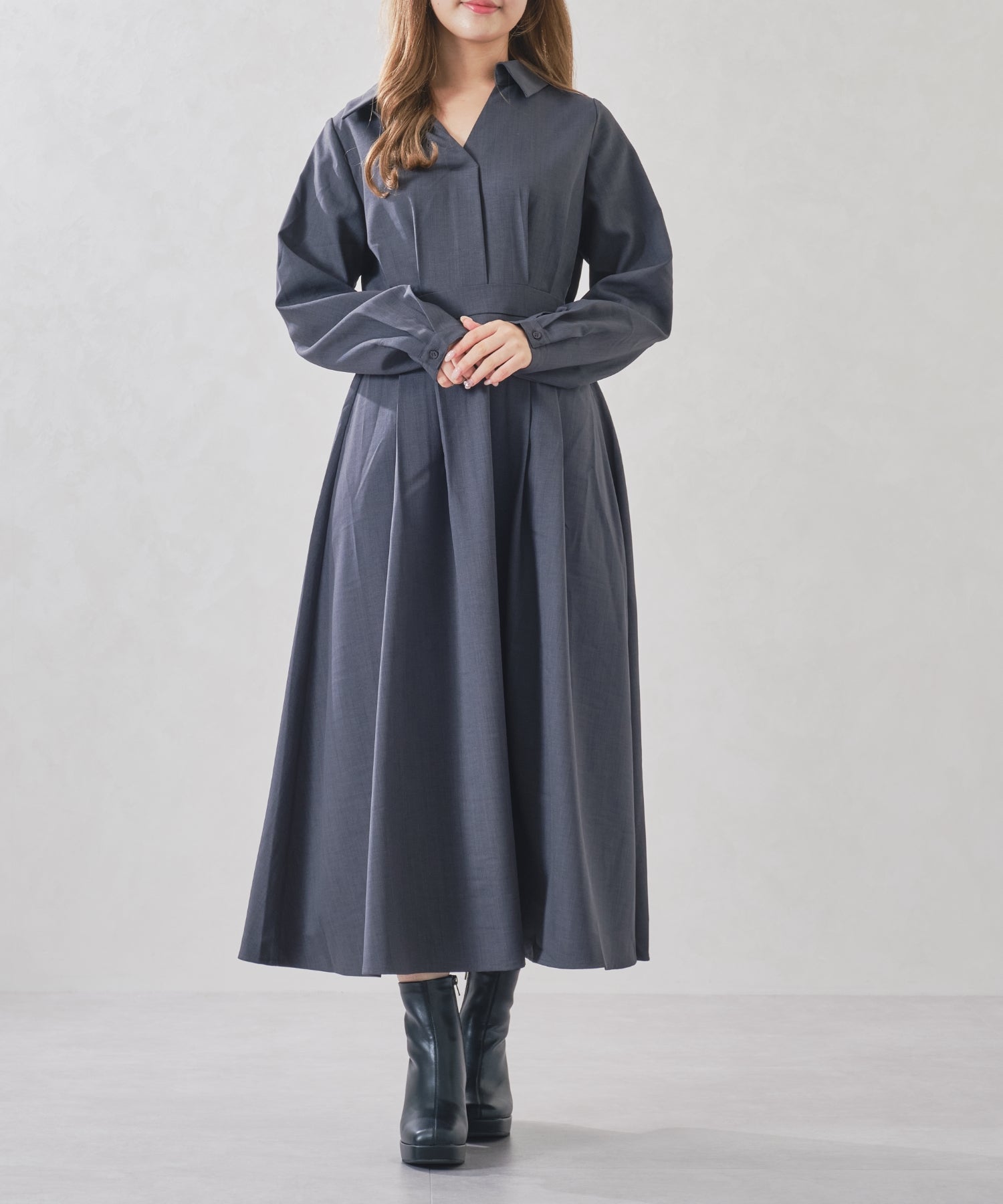 ミッシュマッシュ MISCH MASCH 2025秋冬新作 スキッパータックワンピース MM557411 （CH.GREY） CH.GREY