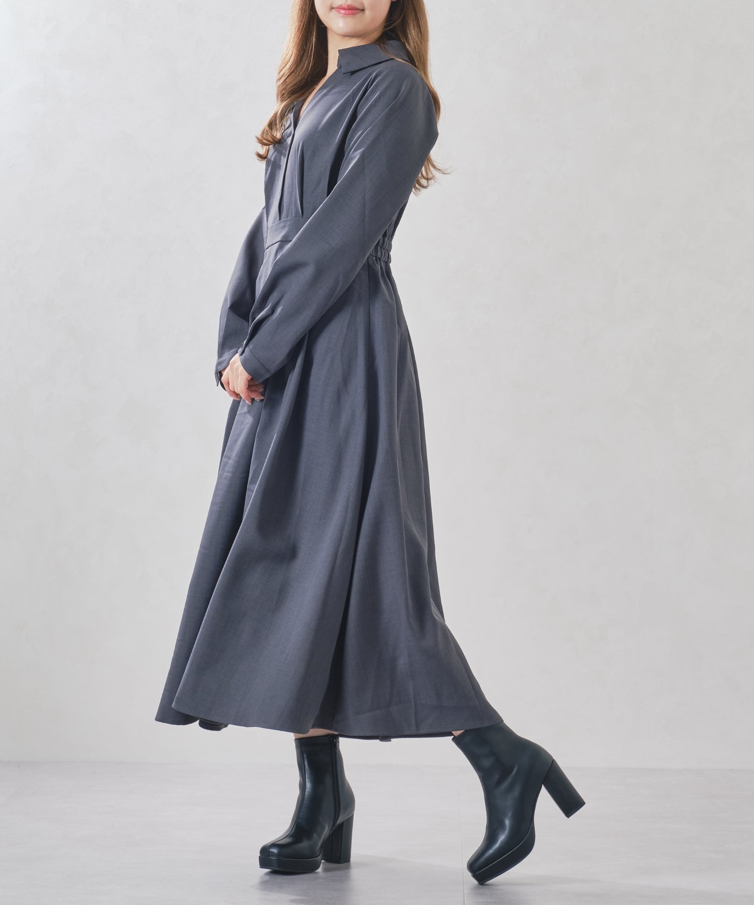 ミッシュマッシュ MISCH MASCH 2025秋冬新作 スキッパータックワンピース MM557411 （CH.GREY） CH.GREY