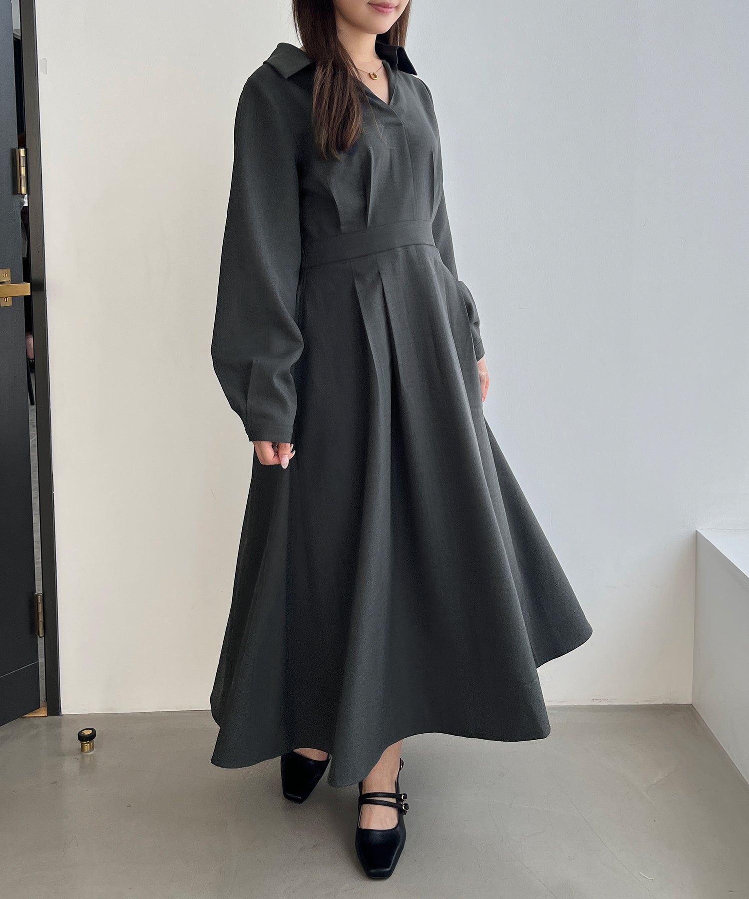 ミッシュマッシュ MISCH MASCH 2025秋冬新作 スキッパータックワンピース MM557411 （CH.GREY） CH.GREY