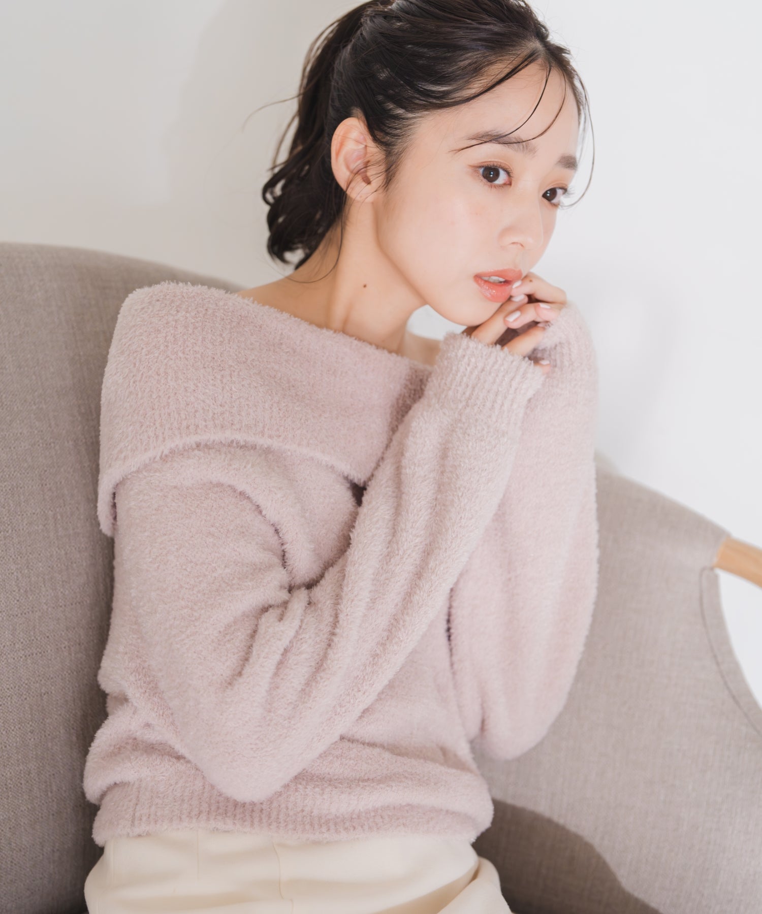 ミッシュマッシュ MISCH MASCH 2025秋冬新作 フワモコオフショルニット MM548317 （PINK） PINK