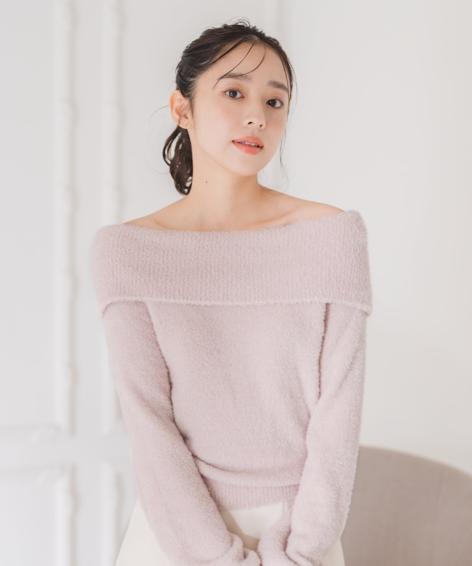 ミッシュマッシュ MISCH MASCH 2025秋冬新作 フワモコオフショルニット MM548317 （PINK） PINK
