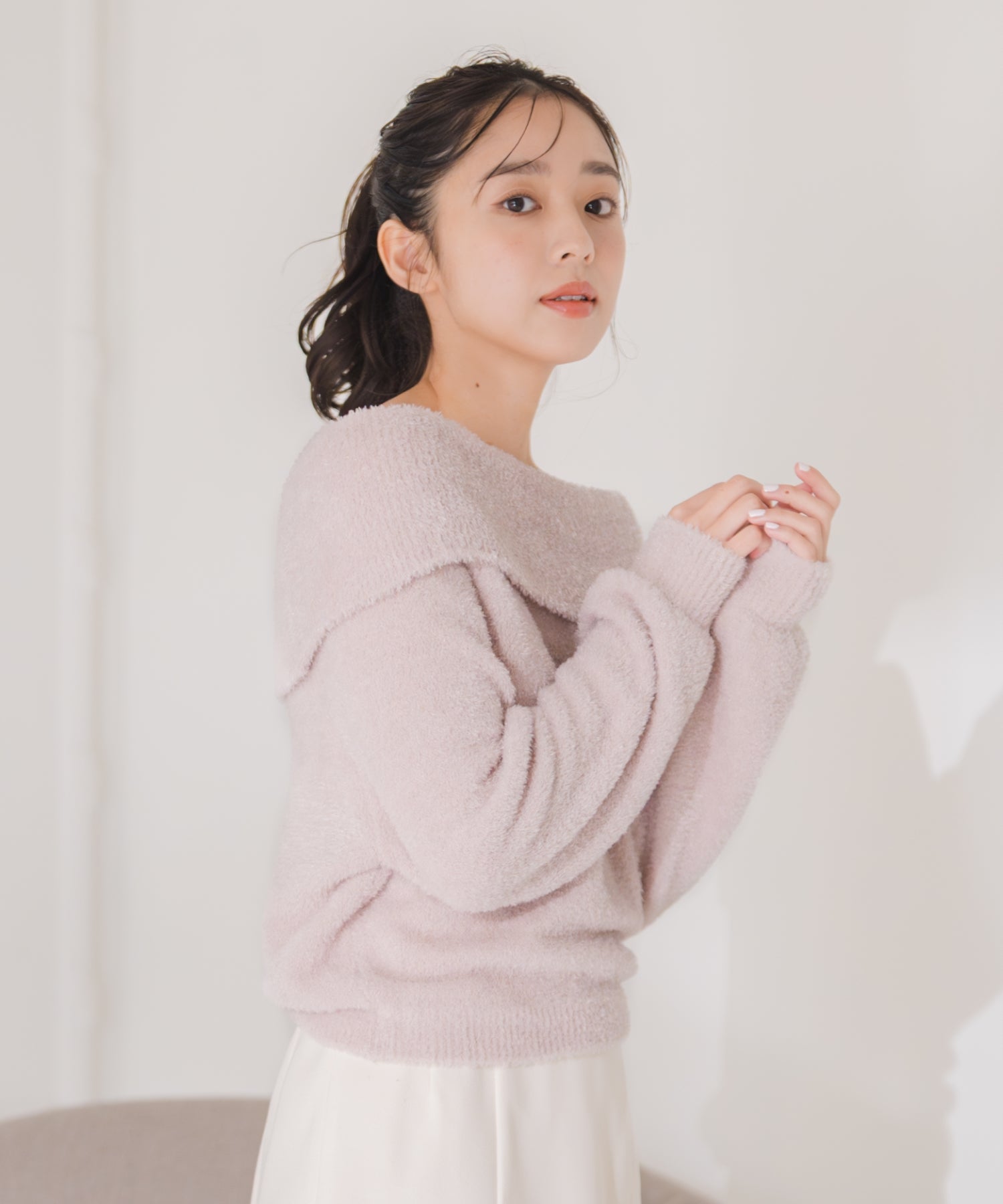ミッシュマッシュ MISCH MASCH 2025秋冬新作 フワモコオフショルニット MM548317 （PINK） PINK