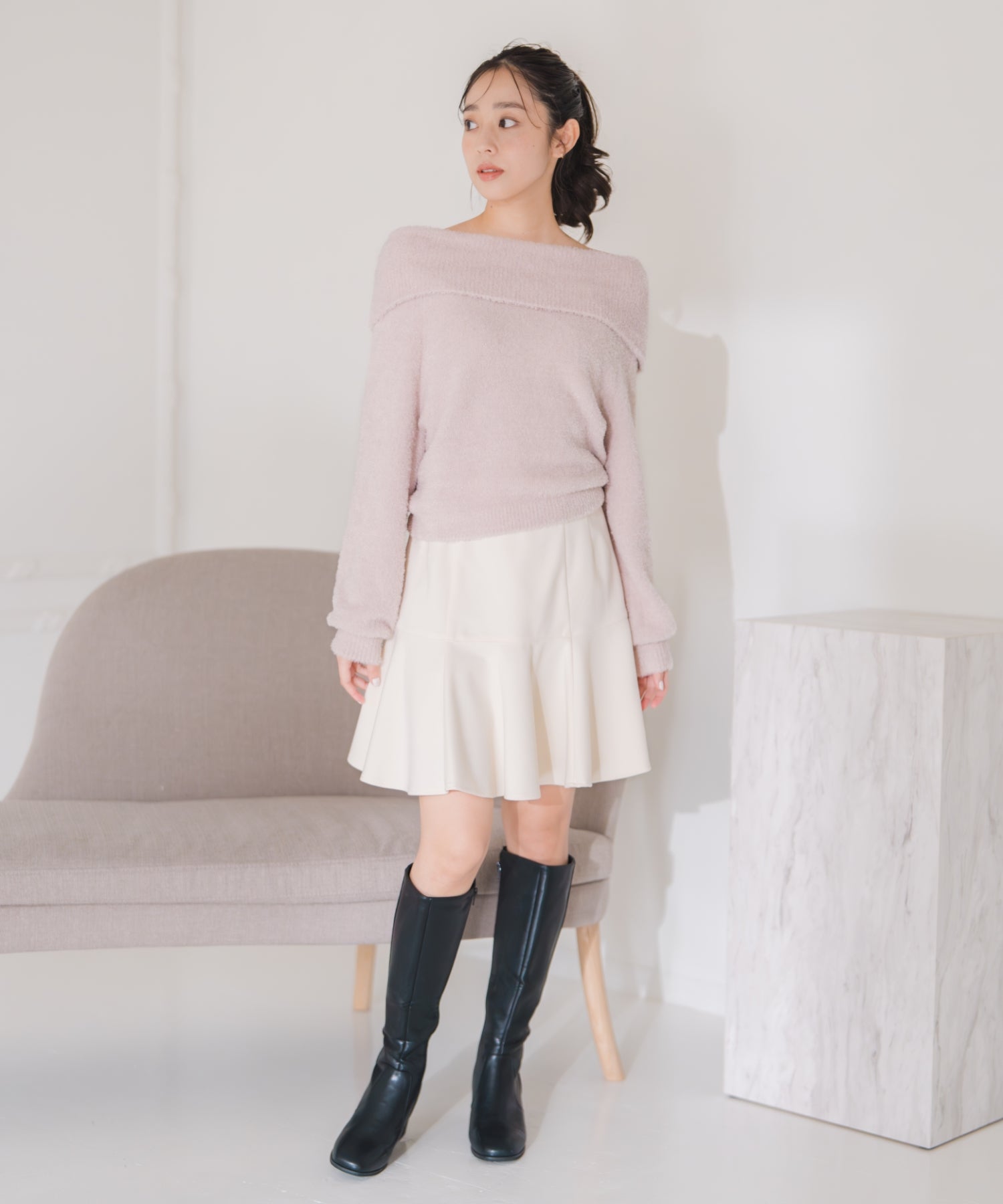 ミッシュマッシュ MISCH MASCH 2025秋冬新作 フワモコオフショルニット MM548317 （PINK） PINK