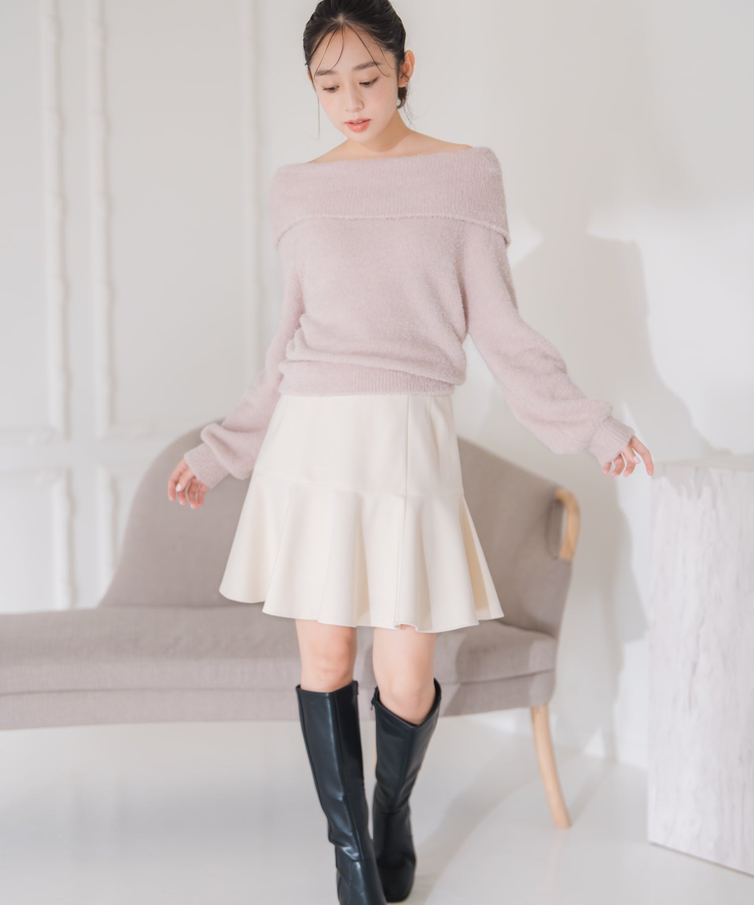 ミッシュマッシュ MISCH MASCH 2025秋冬新作 フワモコオフショルニット MM548317 （PINK） PINK