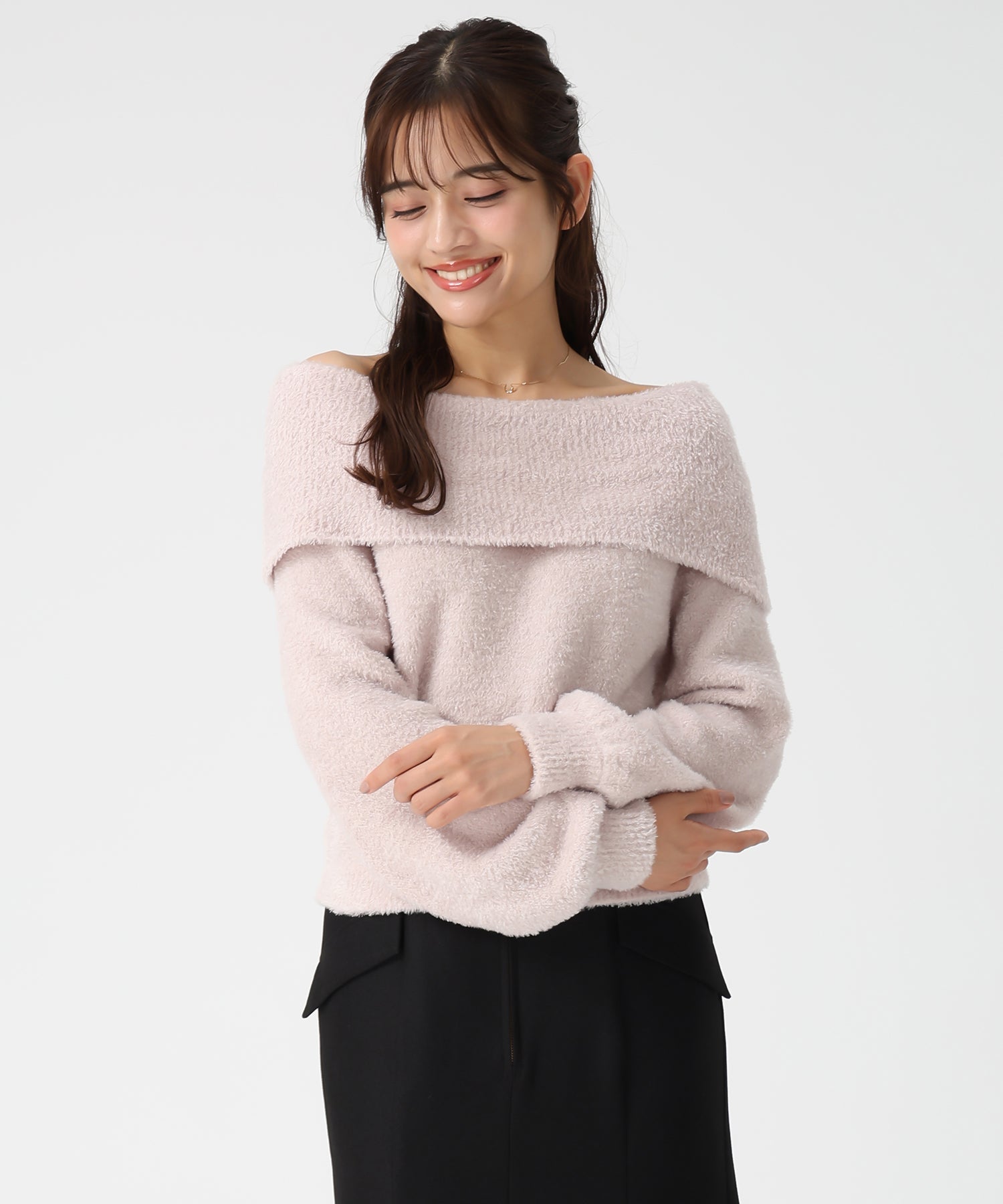 ミッシュマッシュ MISCH MASCH 2025秋冬新作 フワモコオフショルニット MM548317 （PINK） PINK