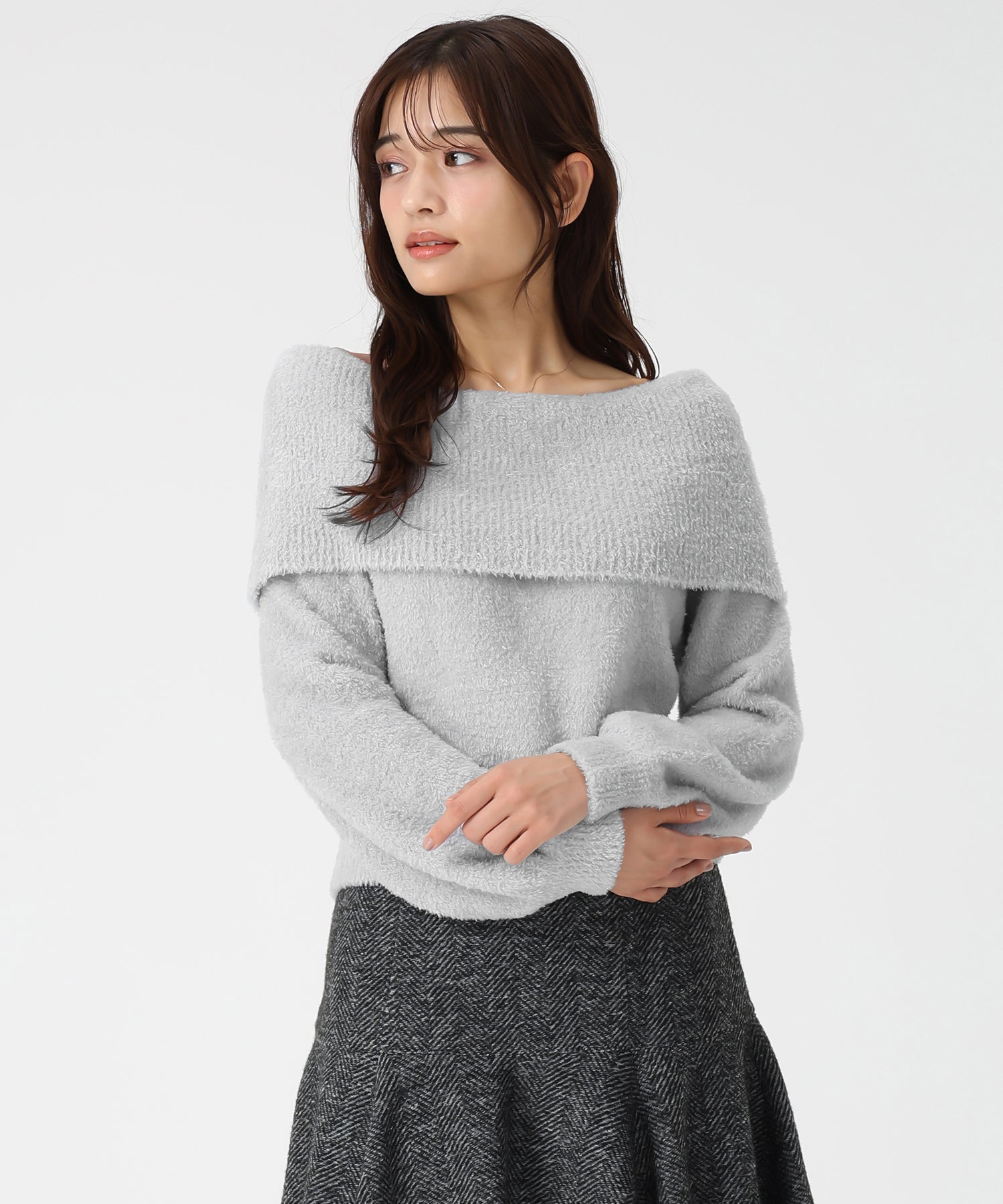 ミッシュマッシュ MISCH MASCH 2025秋冬新作 フワモコオフショルニット MM548317 （GREY） GREY