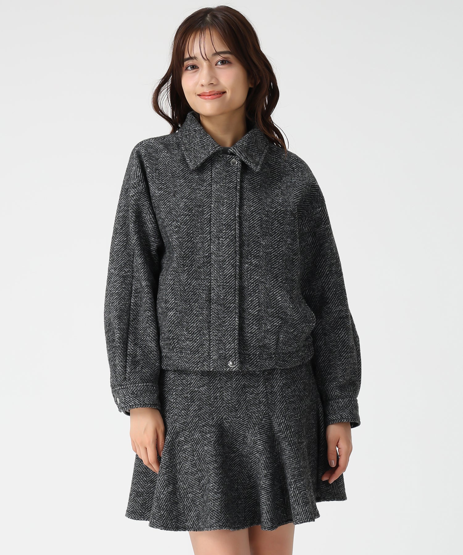 ミッシュマッシュ MISCH MASCH 2025秋冬新作 ヘリンボーン柄ステンカラージャケット MM548609 （BLACK/WHITE） BLACK/WHITE