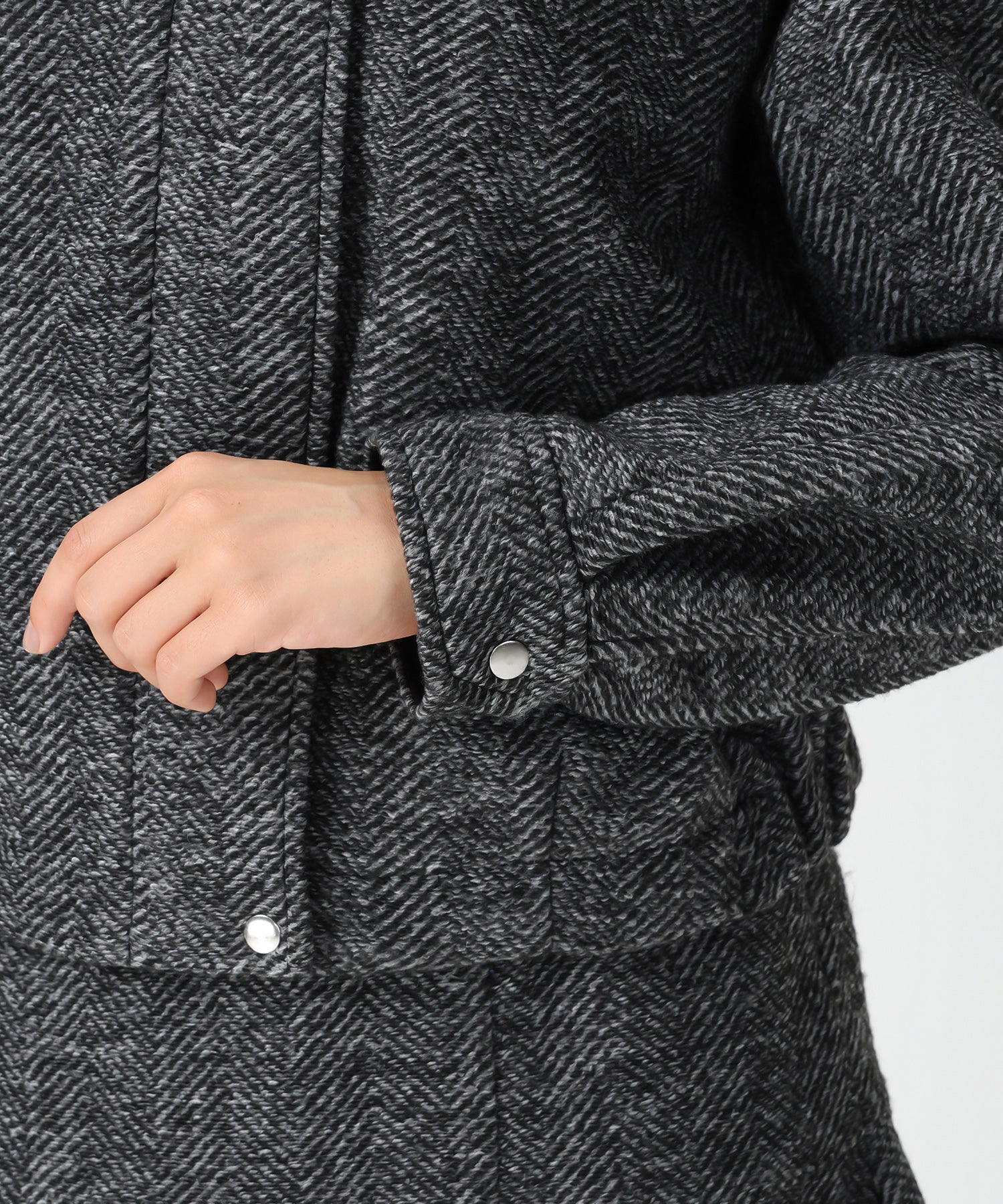 ミッシュマッシュ MISCH MASCH 2025秋冬新作 ヘリンボーン柄ステンカラージャケット MM548609 （BLACK/WHITE） BLACK/WHITE