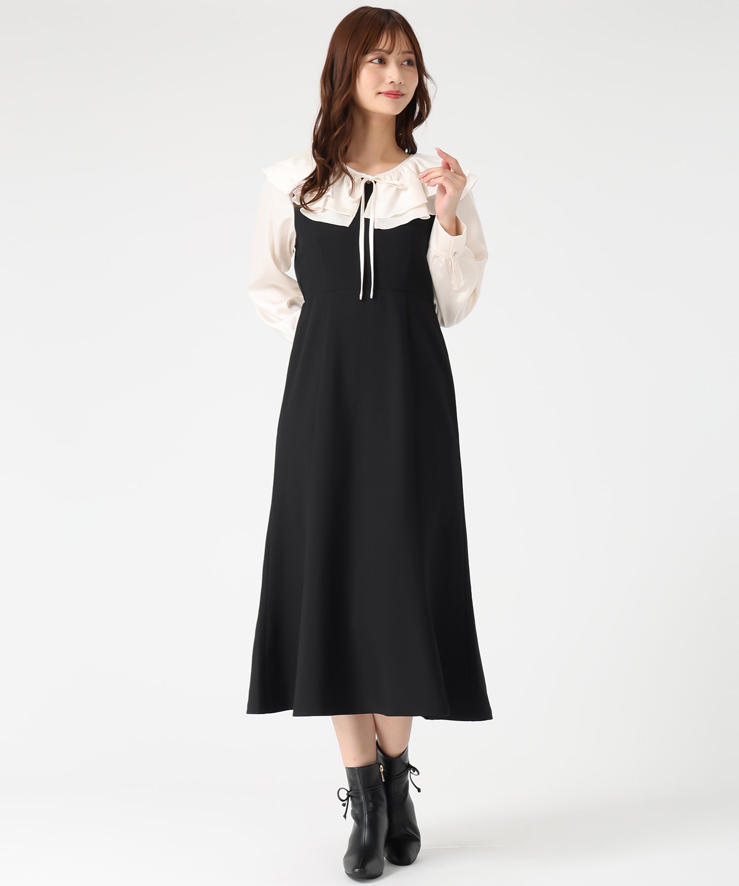 ミッシュマッシュ MISCH MASCH 2025秋冬新作 フリルカラーマーメイドワンピース MM547411 （BLACK） BLACK