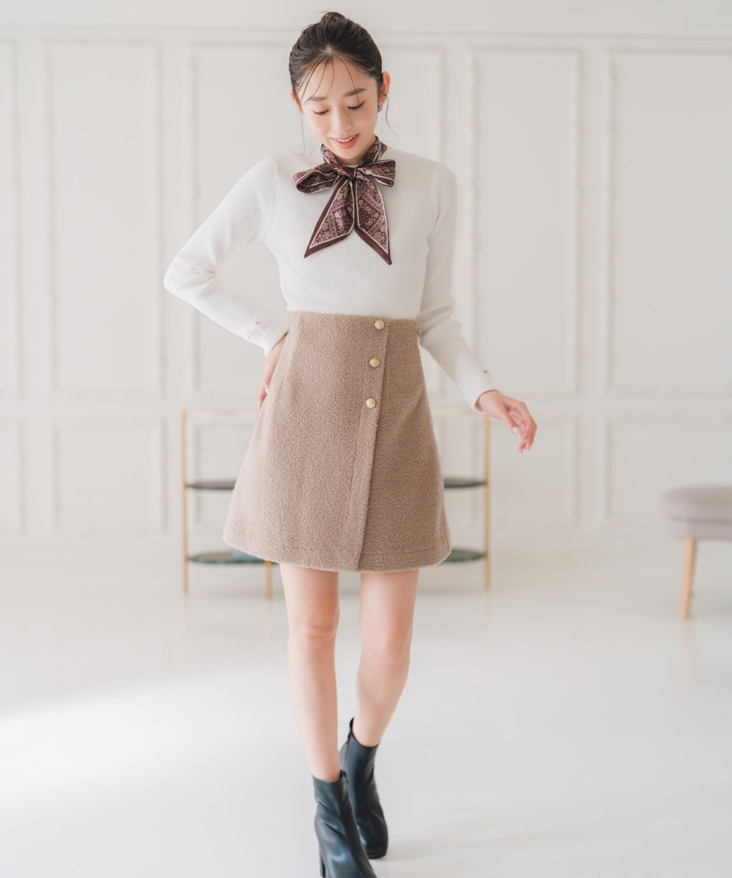 ミッシュマッシュ MISCH MASCH 2025秋冬新作 ブークレーミニスカート MM547222 （MOCHA） MOCHA