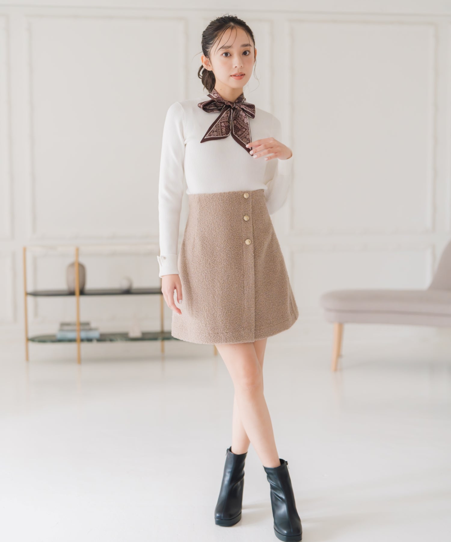 ミッシュマッシュ MISCH MASCH 2025秋冬新作 ブークレーミニスカート MM547222 （MOCHA） MOCHA