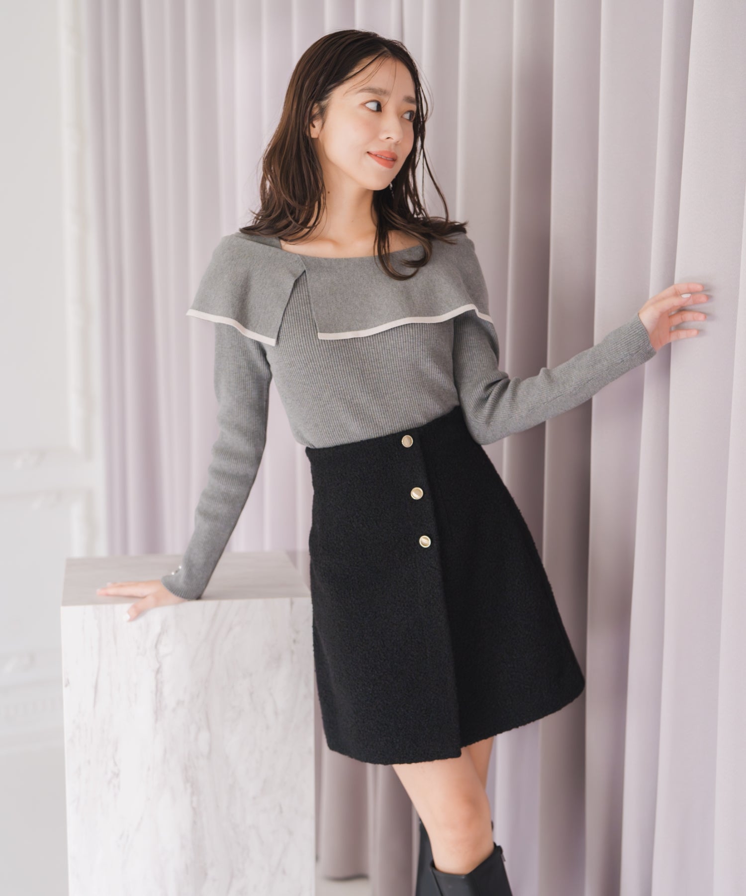 ミッシュマッシュ MISCH MASCH 2025秋冬新作 ブークレーミニスカート MM547222 （BLACK） BLACK