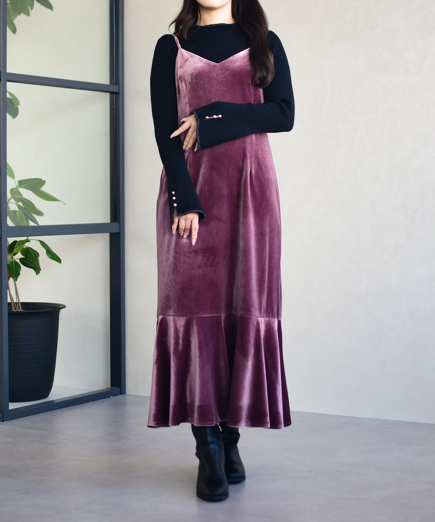 ミッシュマッシュ MISCH MASCH 2025秋冬新作 Vネックベロアキャミワンピース MM547425 （PINK） PINK