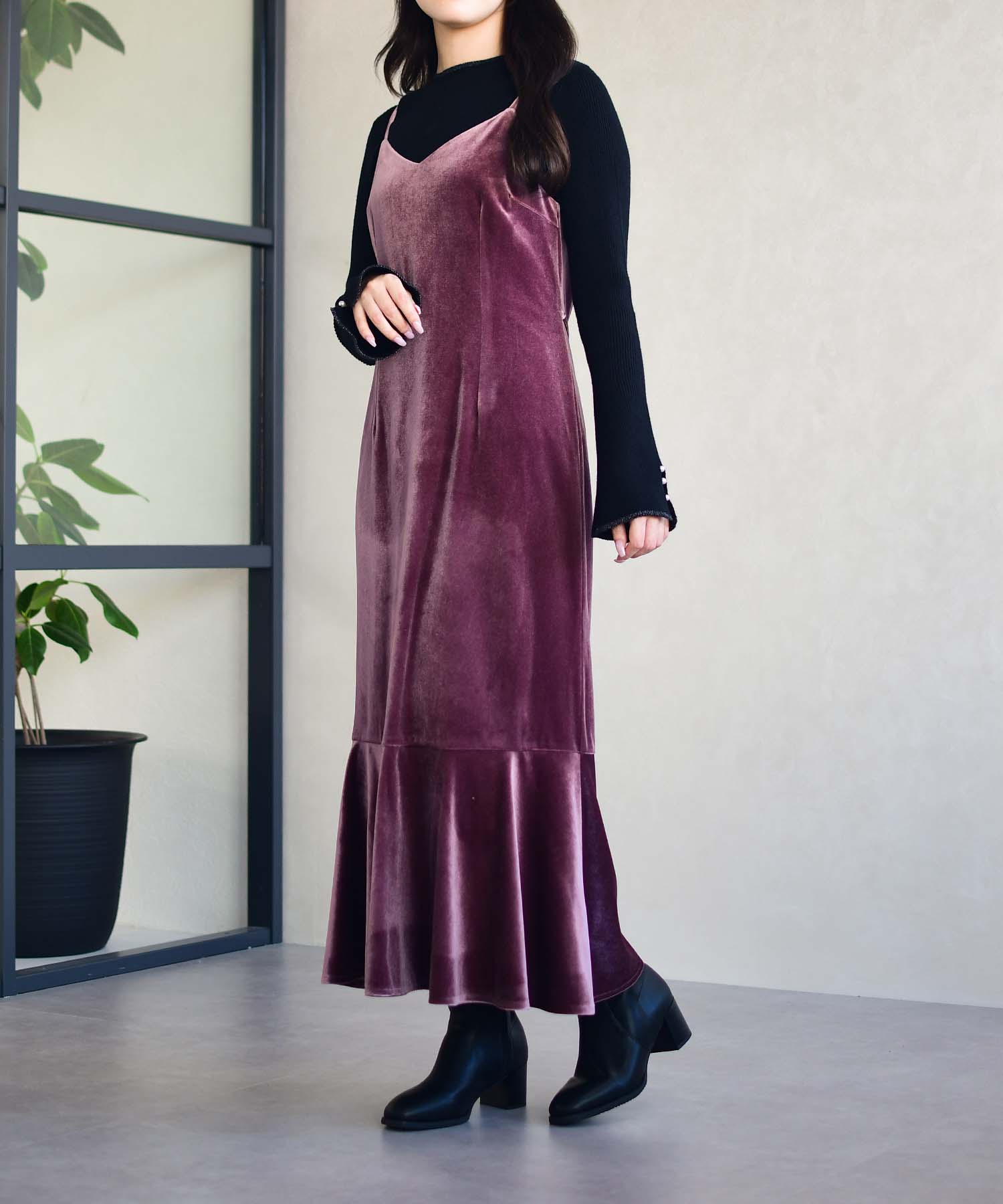 ミッシュマッシュ MISCH MASCH 2025秋冬新作 Vネックベロアキャミワンピース MM547425 （PINK） PINK