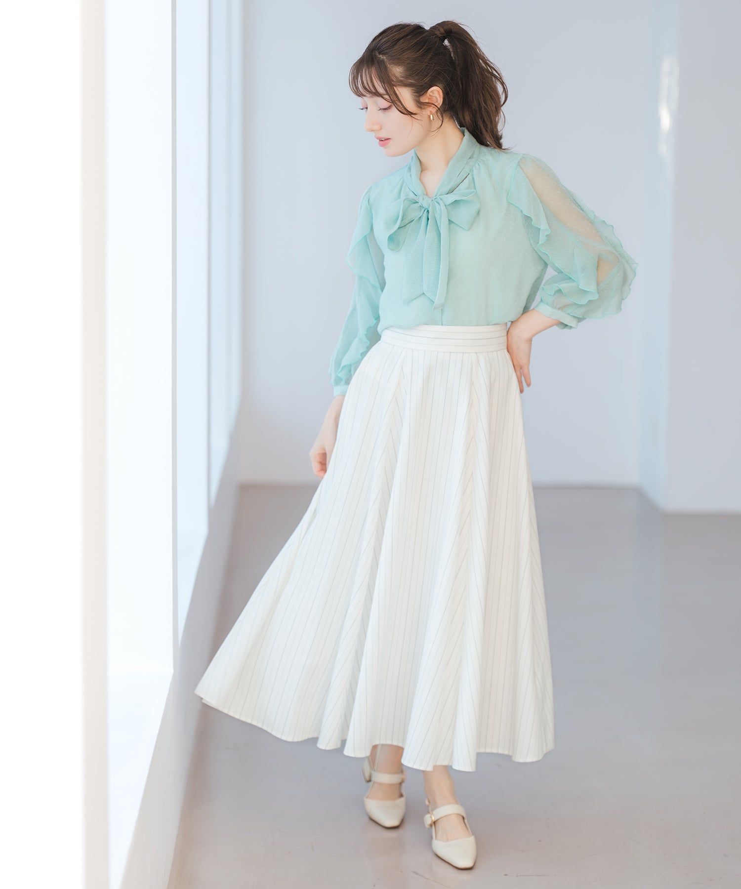 ミッシュマッシュ MISCH MASCH 2026春夏新作 ストライプフレアスカート MM617204 （WHITE） WHITE