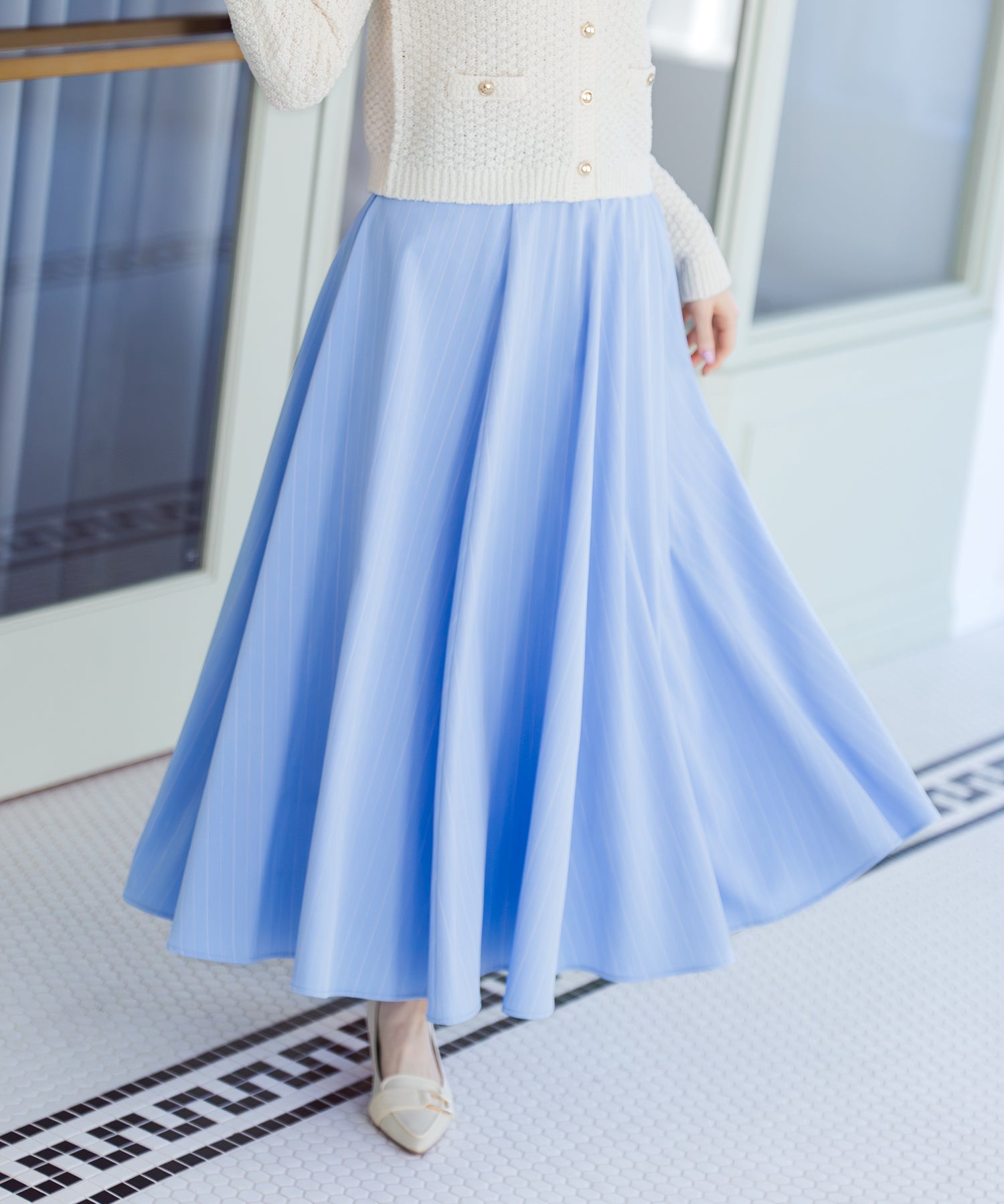 ミッシュマッシュ MISCH MASCH 2026春夏新作 ストライプフレアスカート MM617204 （BLUE） BLUE