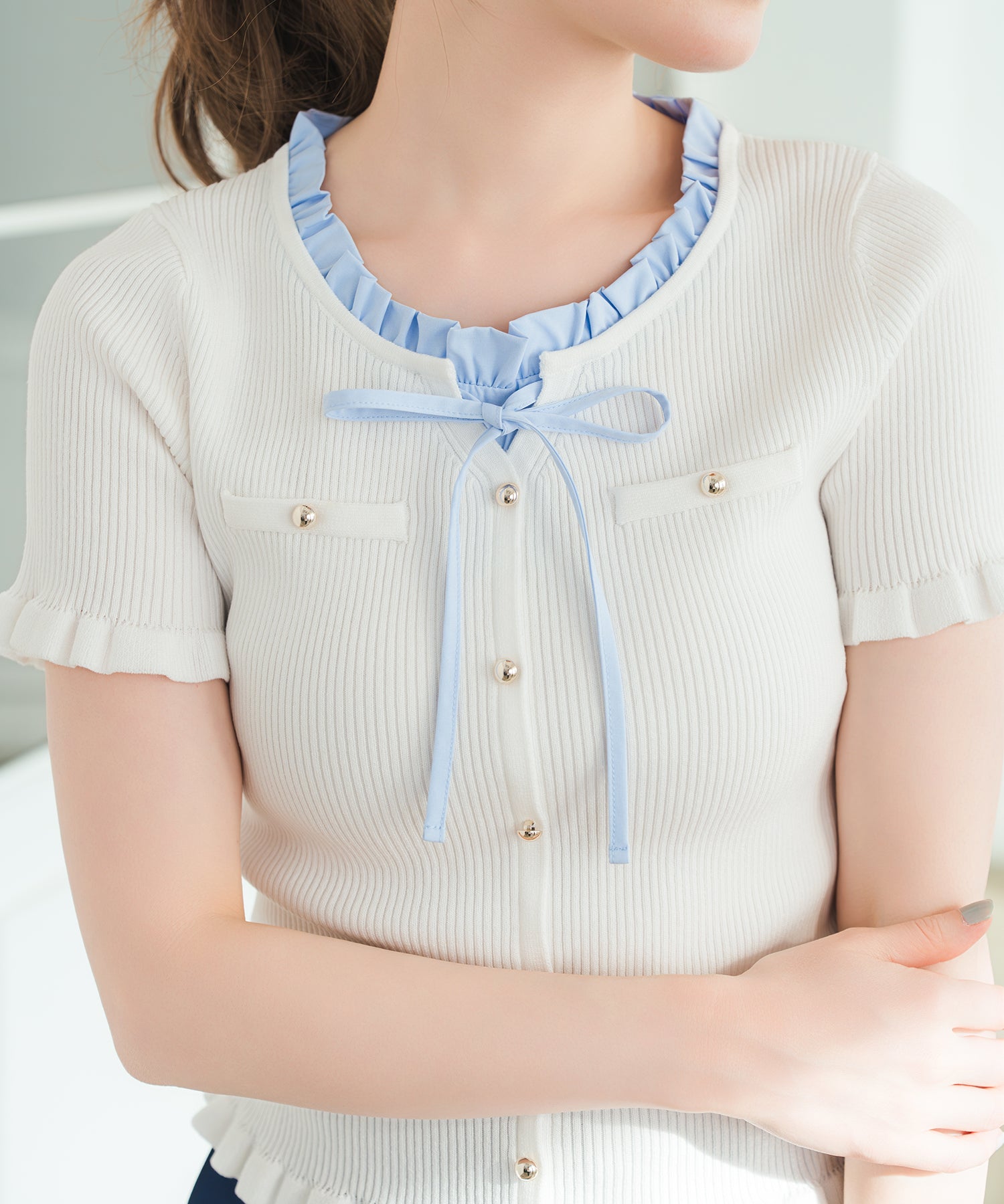 ミッシュマッシュ MISCH MASCH 2026春夏新作 フリルシャツレイヤードニット MM628302 （WHITE） WHITE