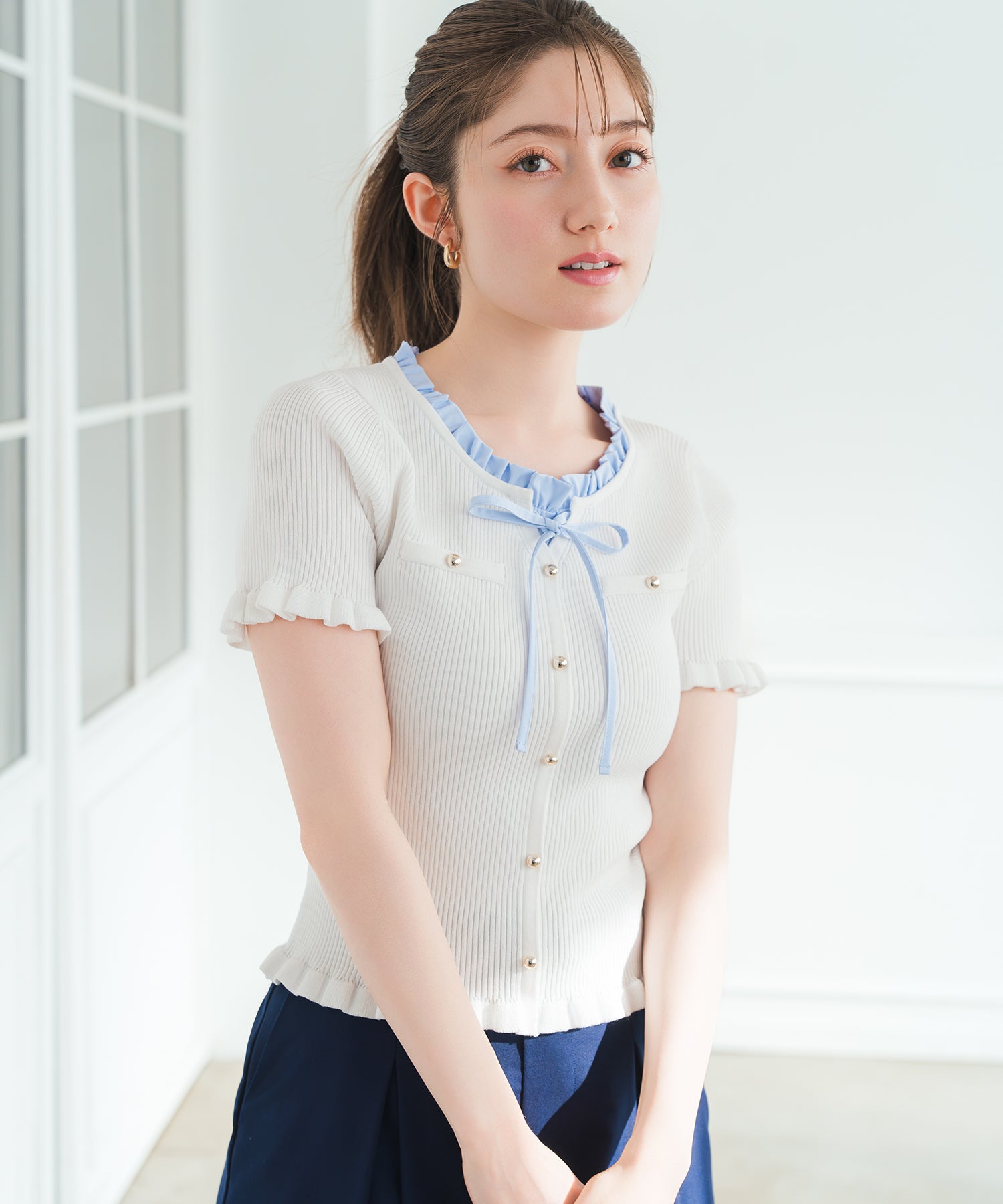 ミッシュマッシュ MISCH MASCH 2026春夏新作 フリルシャツレイヤードニット MM628302 （WHITE） WHITE