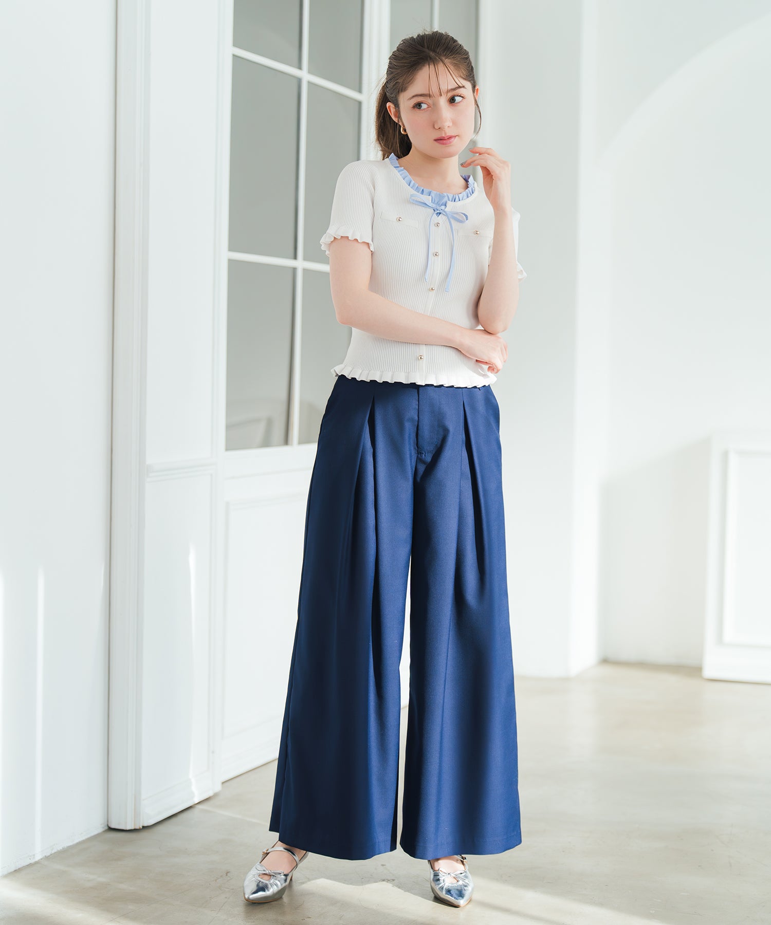 ミッシュマッシュ MISCH MASCH 2026春夏新作 フリルシャツレイヤードニット MM628302 （WHITE） WHITE