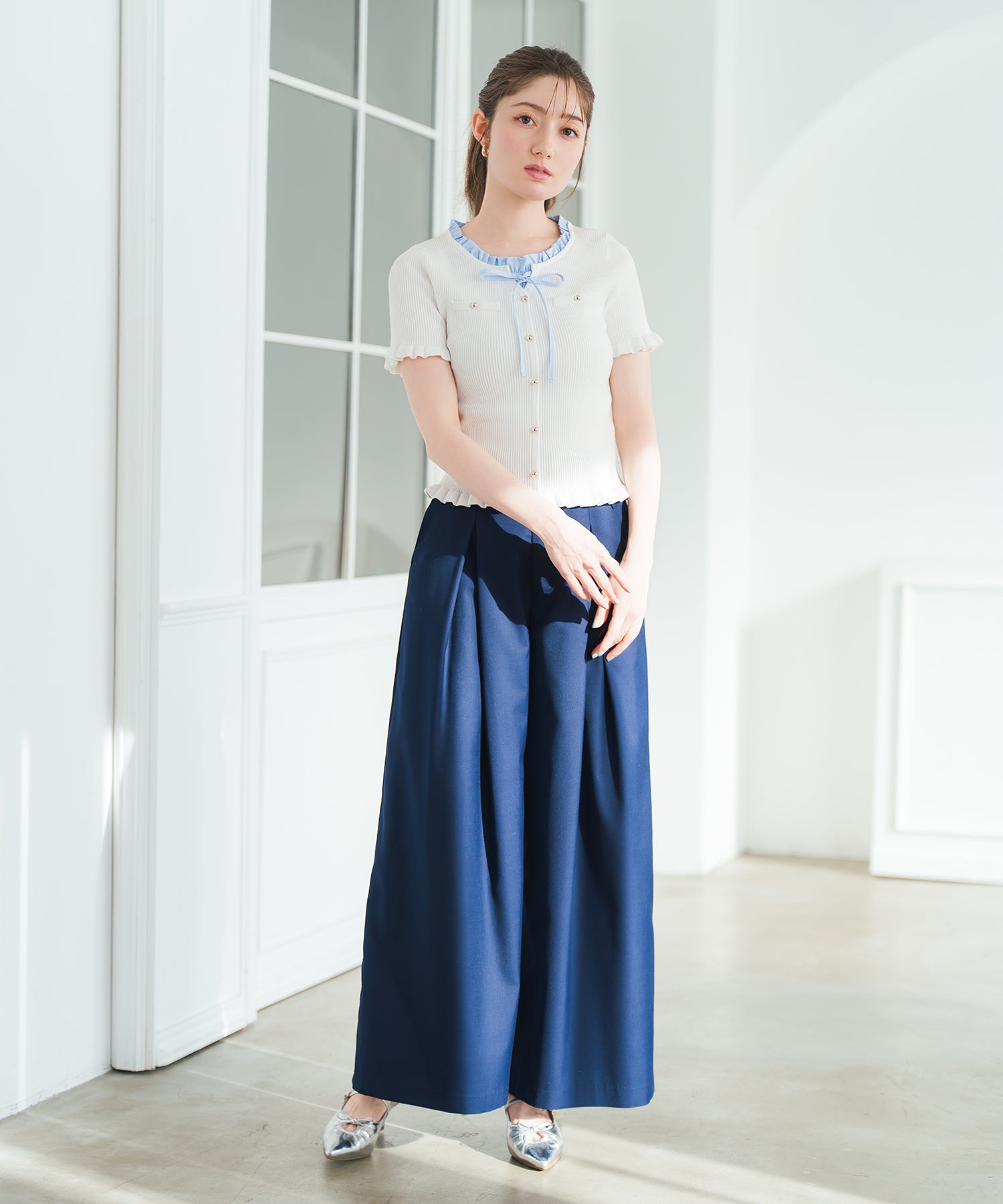 ミッシュマッシュ MISCH MASCH 2026春夏新作 フリルシャツレイヤードニット MM628302 （WHITE） WHITE