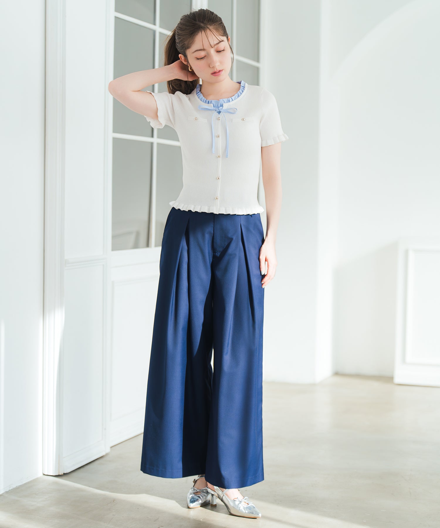 ミッシュマッシュ MISCH MASCH 2026春夏新作 フリルシャツレイヤードニット MM628302 （WHITE） WHITE