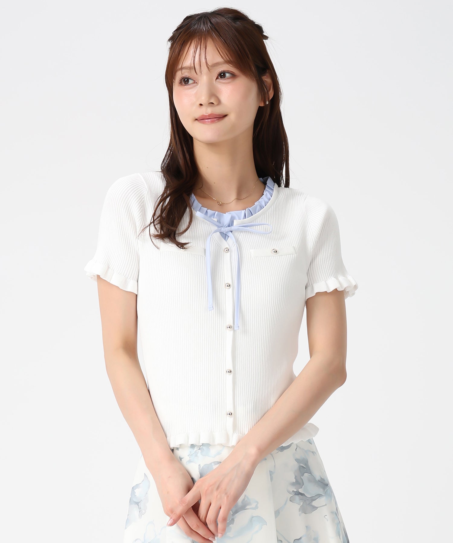 ミッシュマッシュ MISCH MASCH 2026春夏新作 フリルシャツレイヤードニット MM628302 （WHITE） WHITE