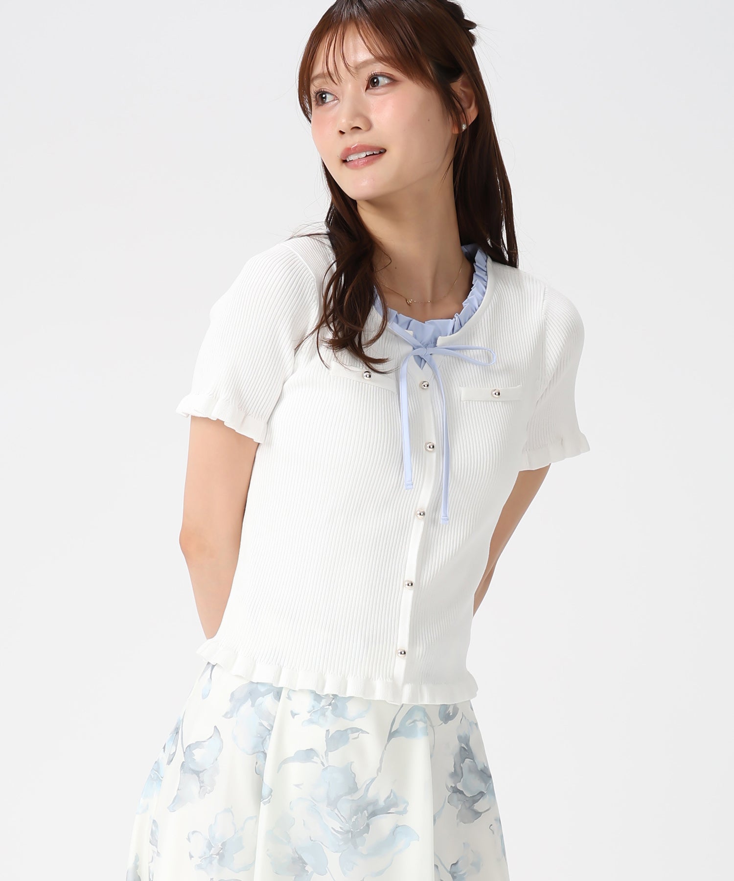 ミッシュマッシュ MISCH MASCH 2026春夏新作 フリルシャツレイヤードニット MM628302 （WHITE） WHITE