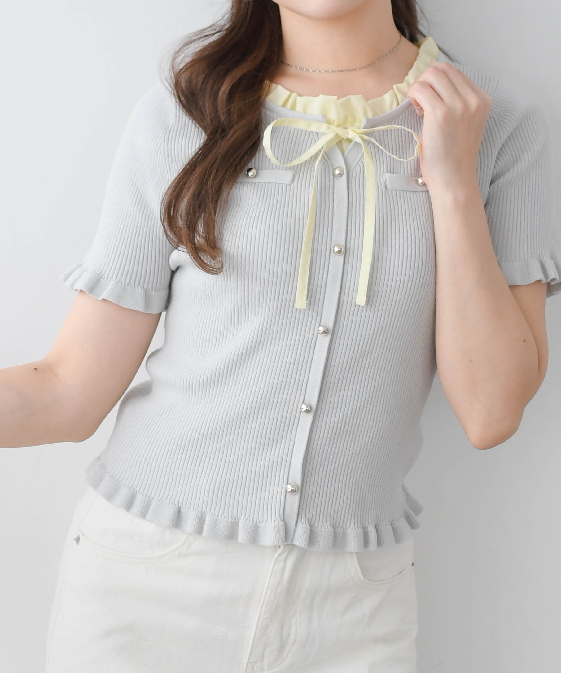 ミッシュマッシュ MISCH MASCH 2026春夏新作 フリルシャツレイヤードニット MM628302 （GREY） GREY