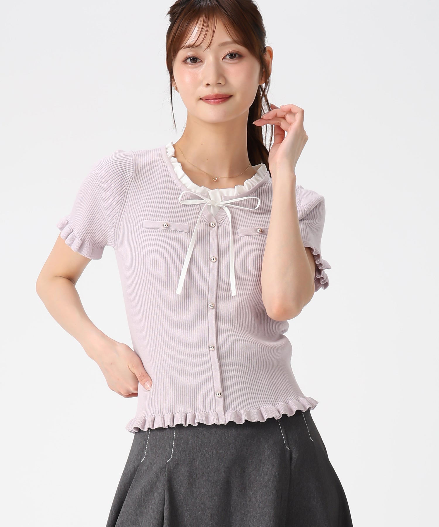 ミッシュマッシュ MISCH MASCH 2026春夏新作 フリルシャツレイヤードニット MM628302 （PINK） PINK