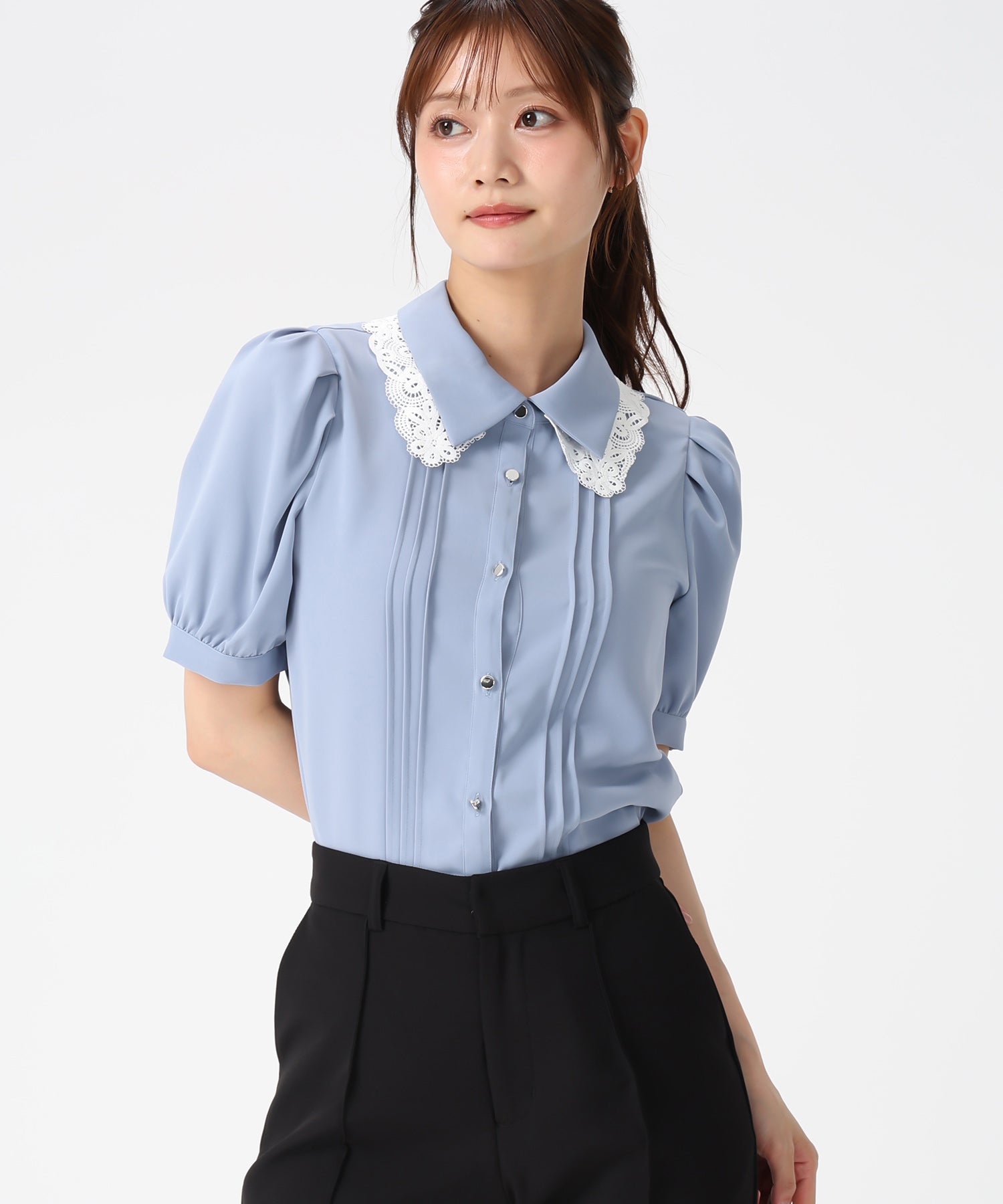 ミッシュマッシュ MISCH MASCH 2026春夏新作 襟レースピンタックブラウス MM628118 （BLUE） BLUE