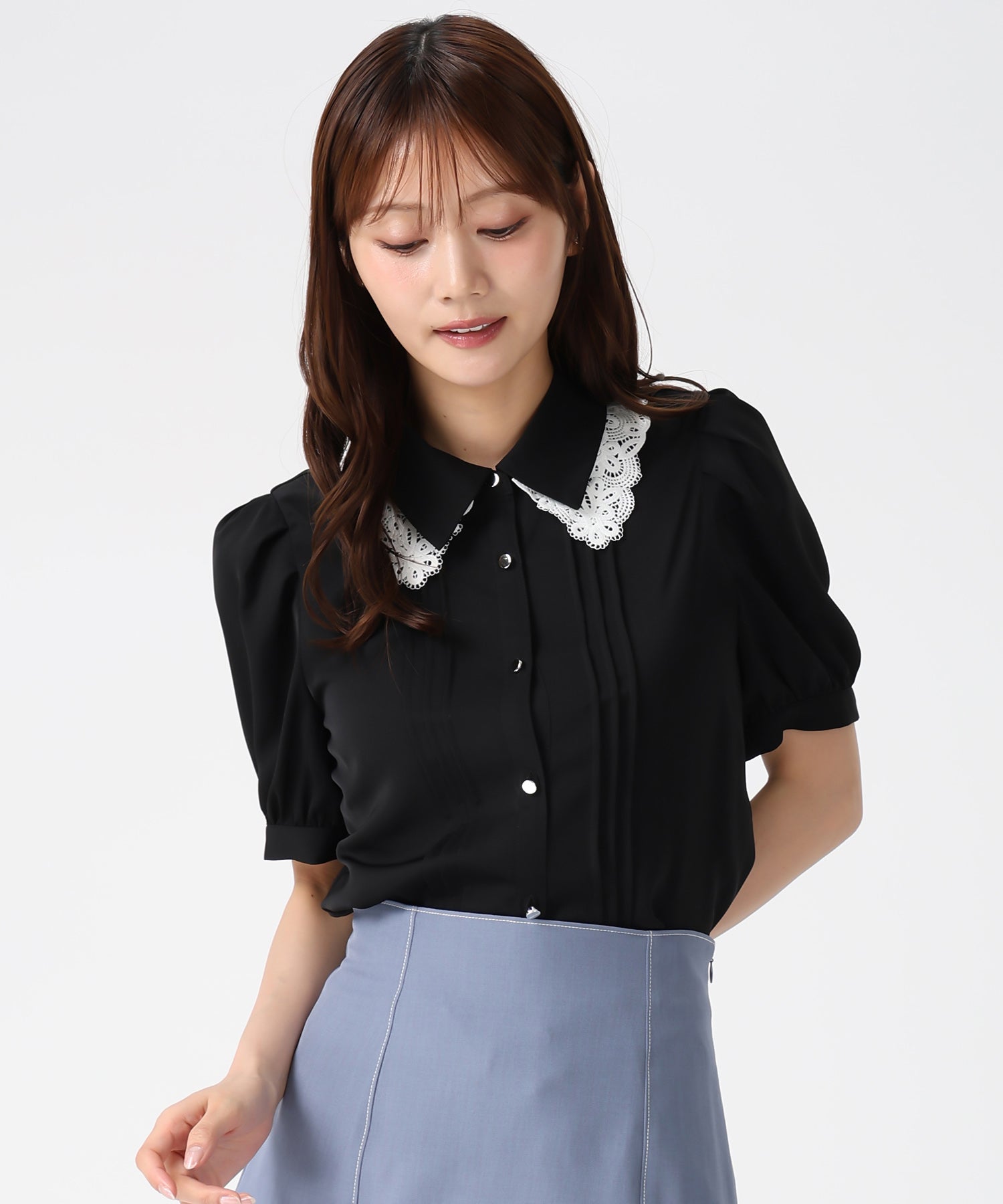 ミッシュマッシュ MISCH MASCH 2026春夏新作 襟レースピンタックブラウス MM628118 （BLACK） BLACK