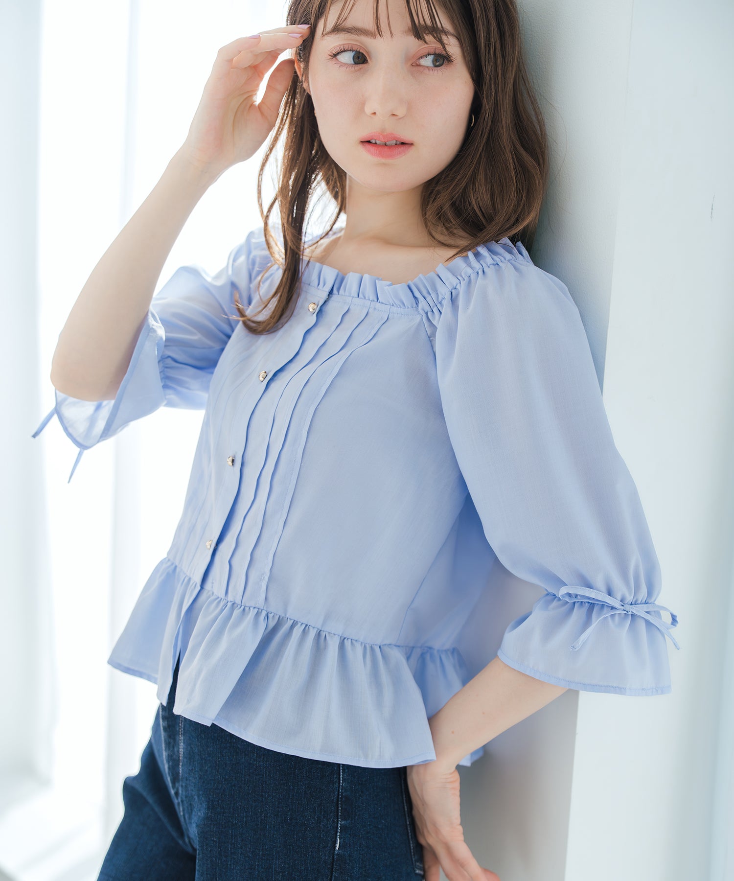 ミッシュマッシュ MISCH MASCH 2026春夏新作 スクエアネックフリルペプラムブラウス MM618108 （BLUE） BLUE