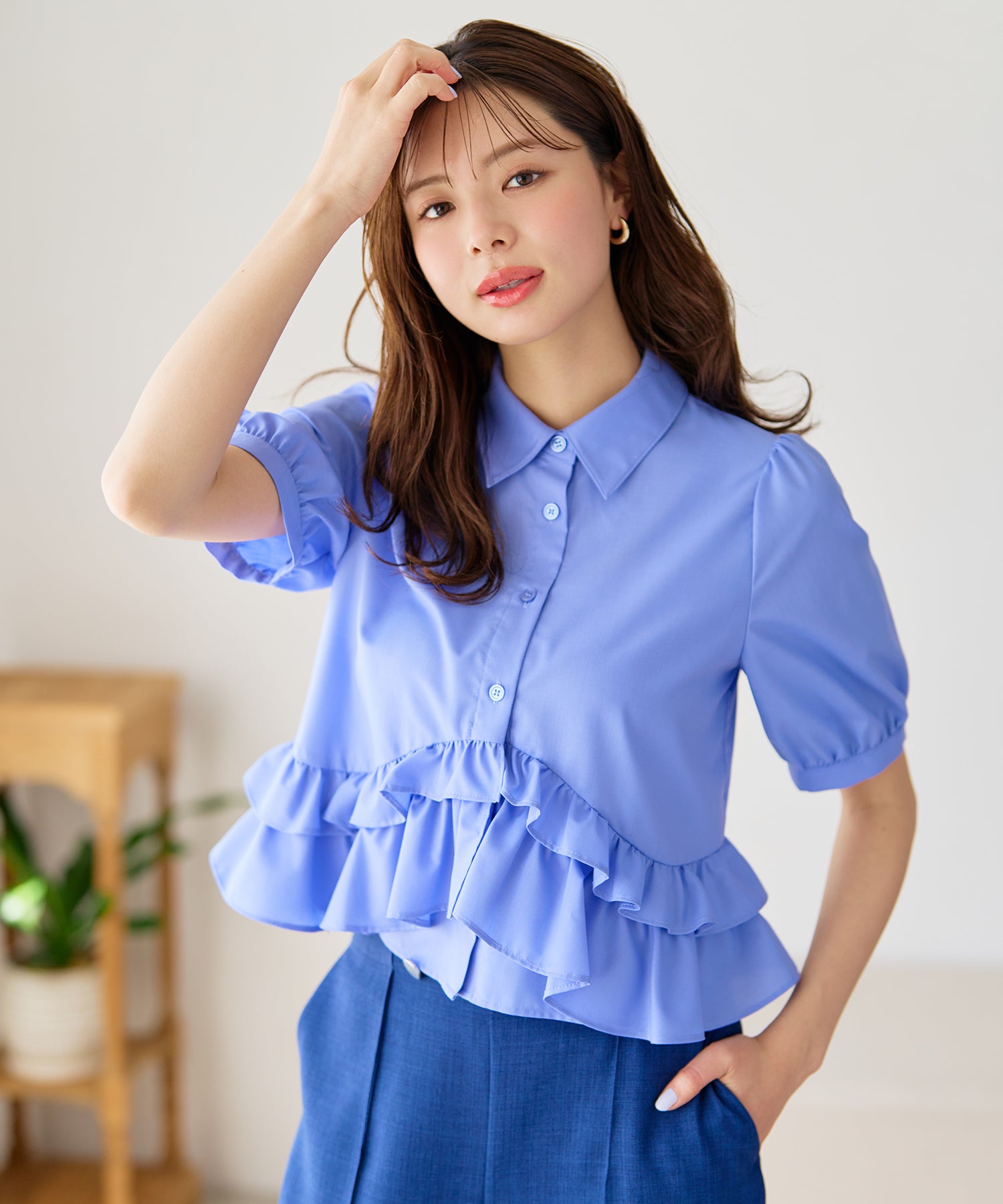 ミッシュマッシュ MISCH MASCH 2026春夏新作 裾フリルシャツブラウス MM628117 （BLUE） BLUE