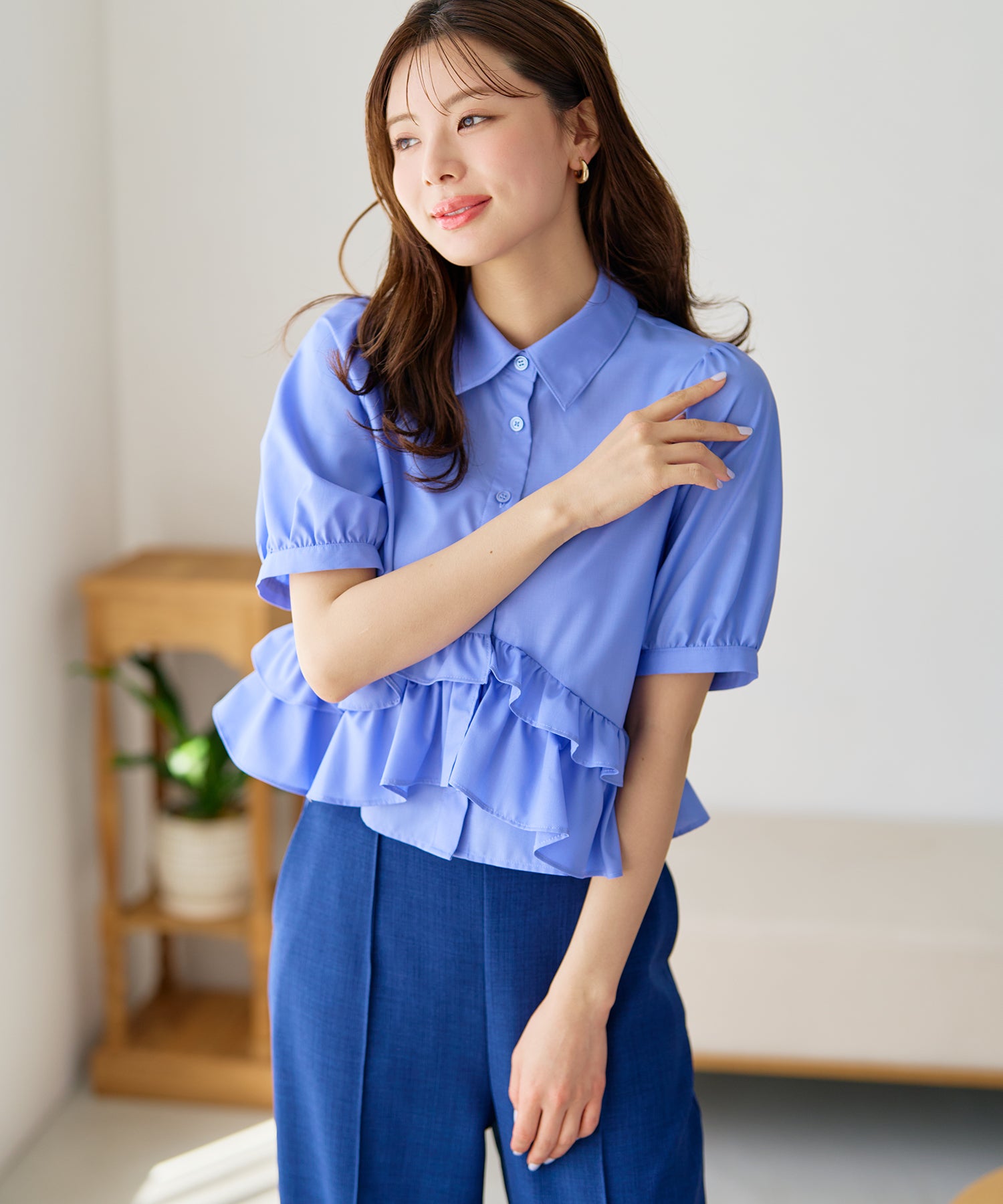 ミッシュマッシュ MISCH MASCH 2026春夏新作 裾フリルシャツブラウス MM628117 （BLUE） BLUE