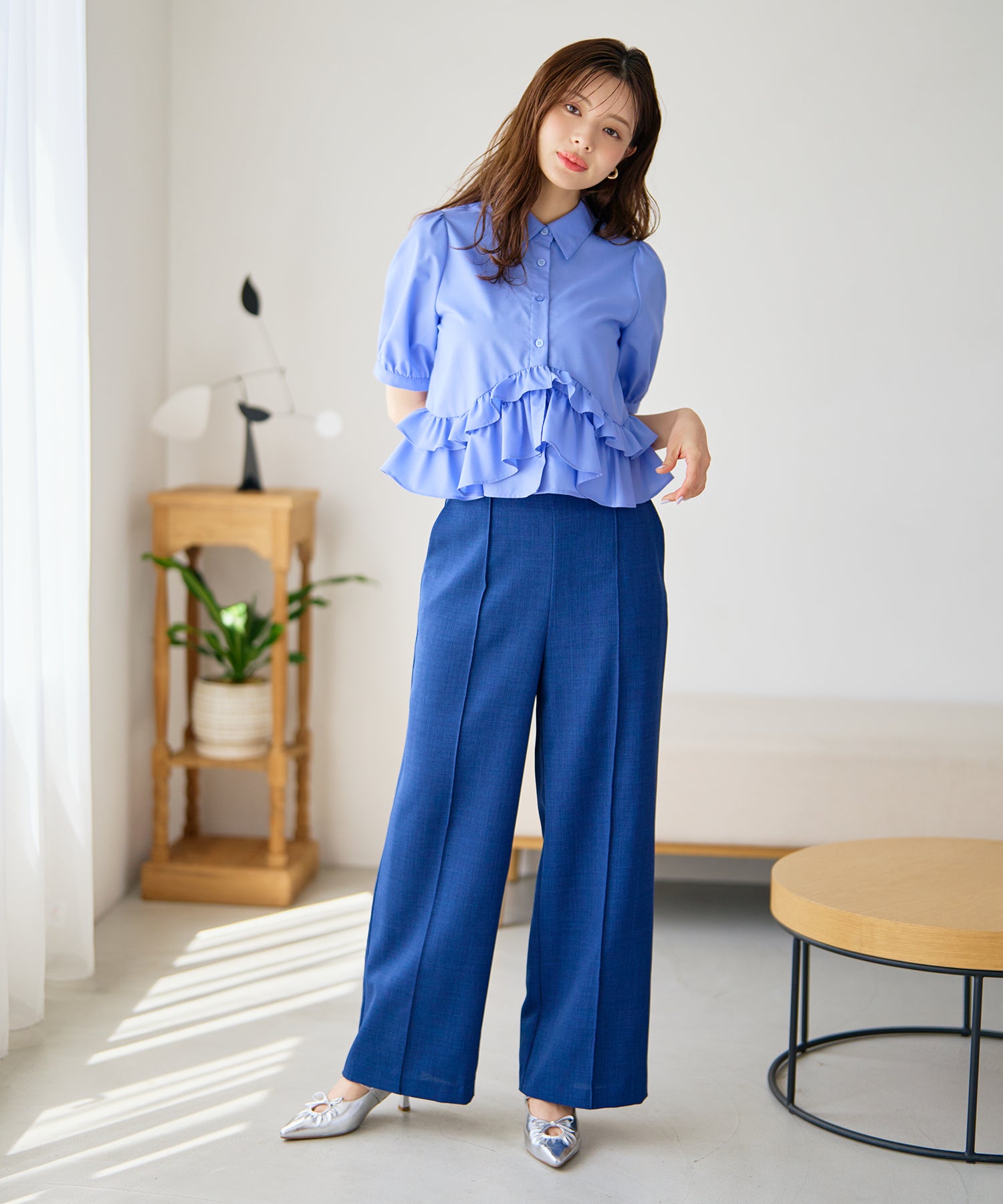 ミッシュマッシュ MISCH MASCH 2026春夏新作 裾フリルシャツブラウス MM628117 （BLUE） BLUE