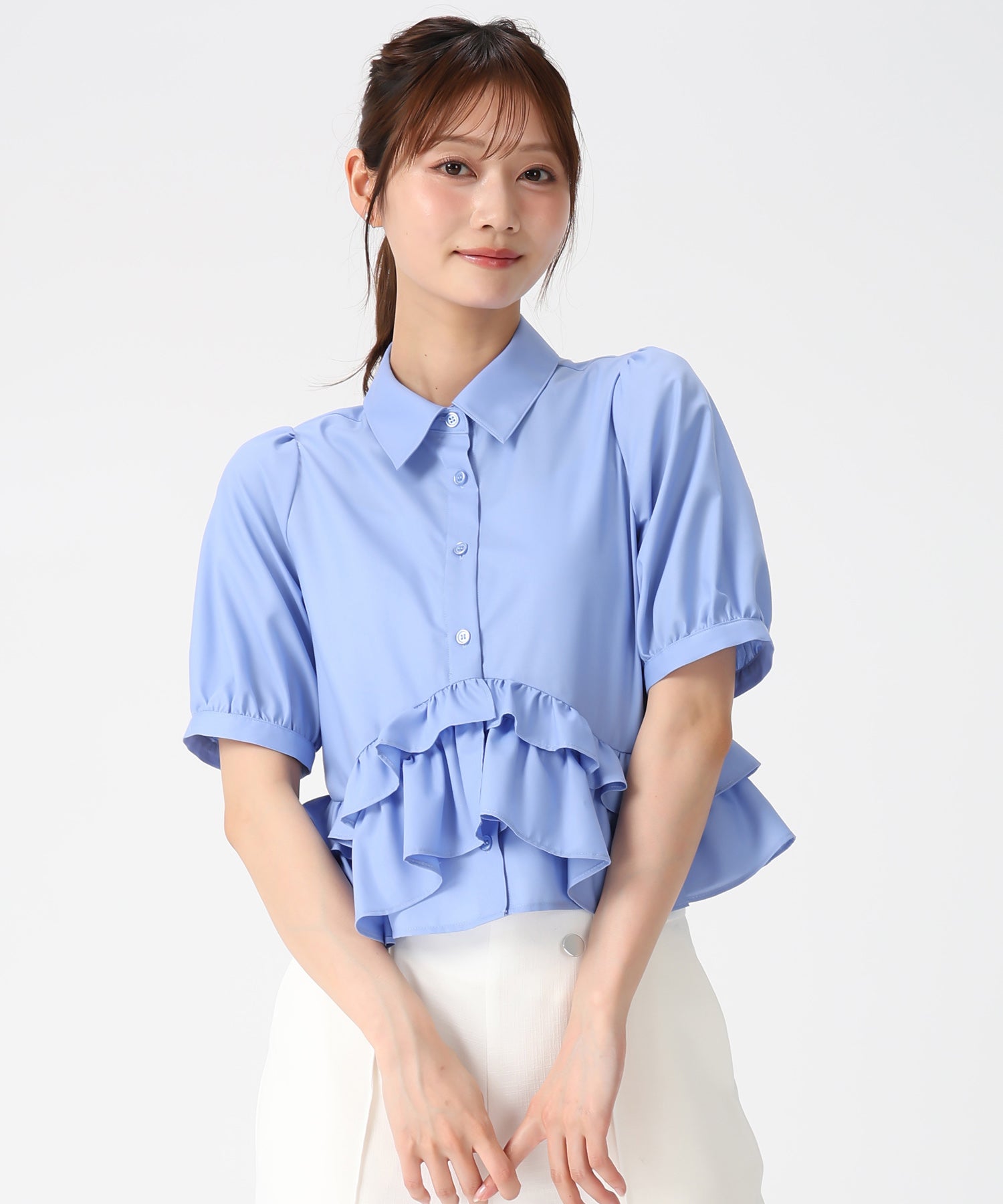ミッシュマッシュ MISCH MASCH 2026春夏新作 裾フリルシャツブラウス MM628117 （BLUE） BLUE
