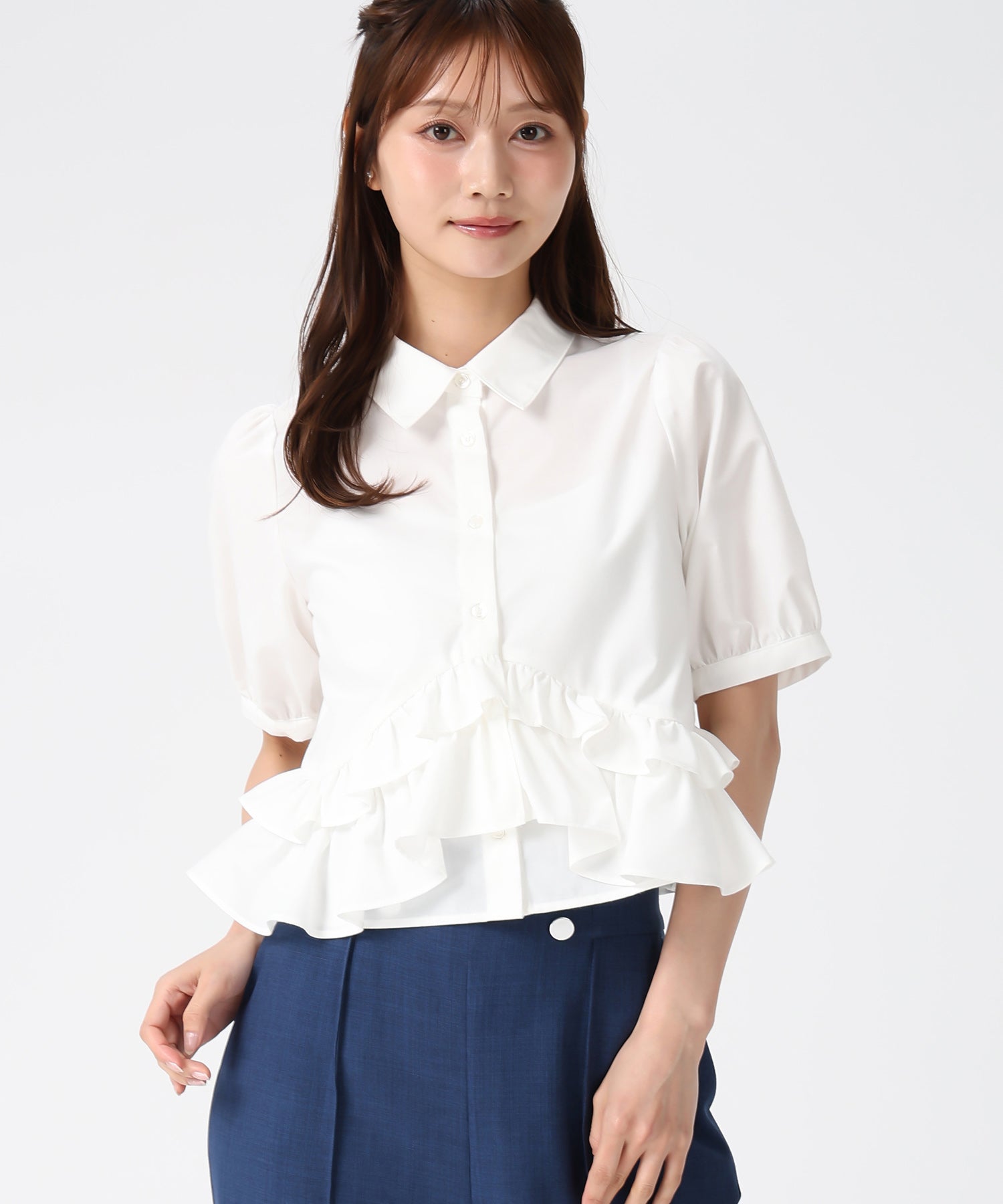ミッシュマッシュ MISCH MASCH 2026春夏新作 裾フリルシャツブラウス MM628117 （WHITE） WHITE