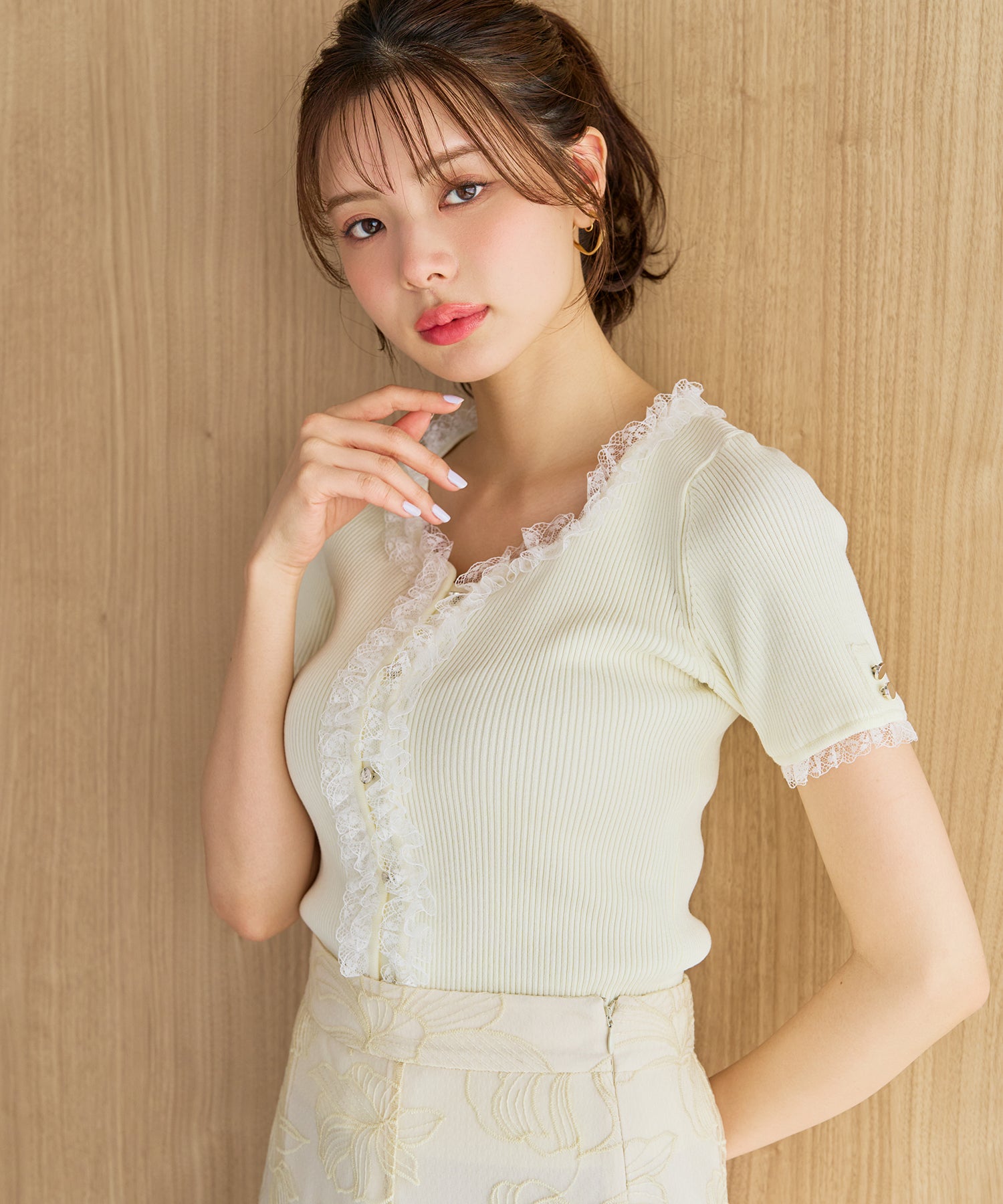 ミッシュマッシュ MISCH MASCH 2026春夏新作 レースフリルトリミングニット MM628307 （YELLOW） YELLOW