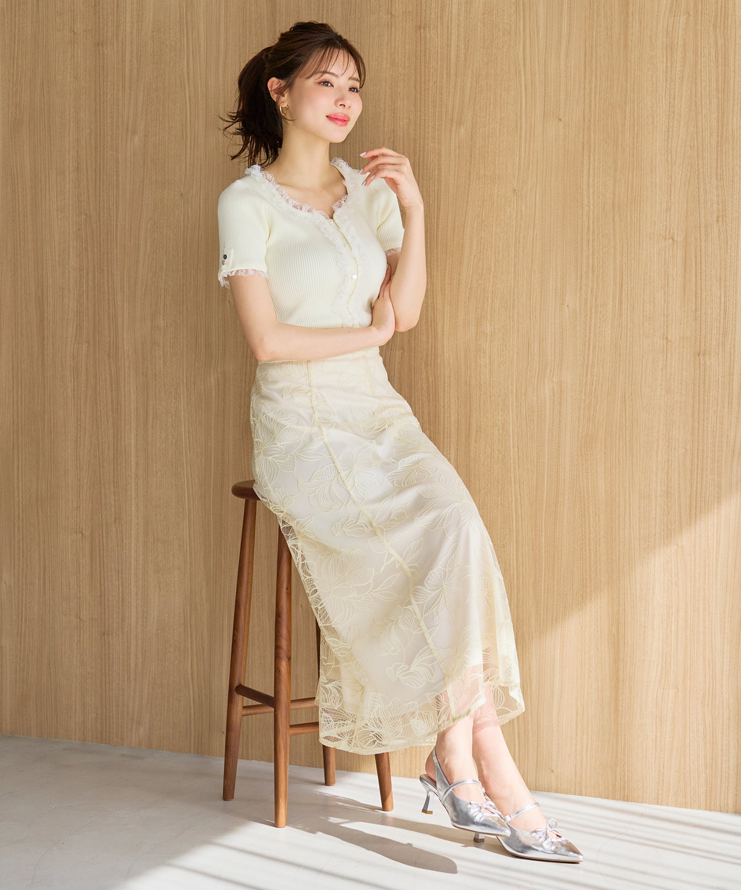 ミッシュマッシュ MISCH MASCH 2026春夏新作 レースフリルトリミングニット MM628307 （YELLOW） YELLOW