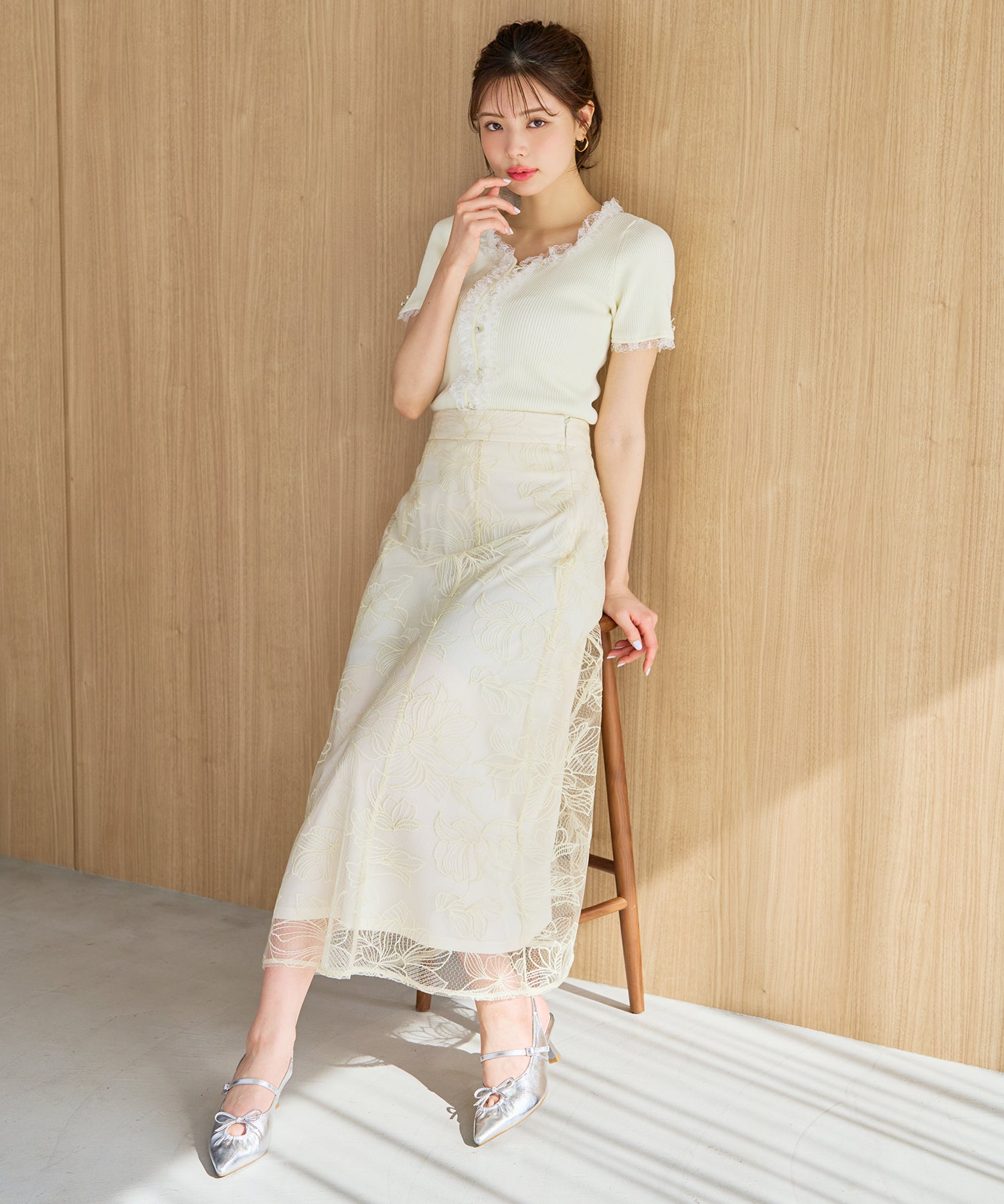ミッシュマッシュ MISCH MASCH 2026春夏新作 レースフリルトリミングニット MM628307 （YELLOW） YELLOW