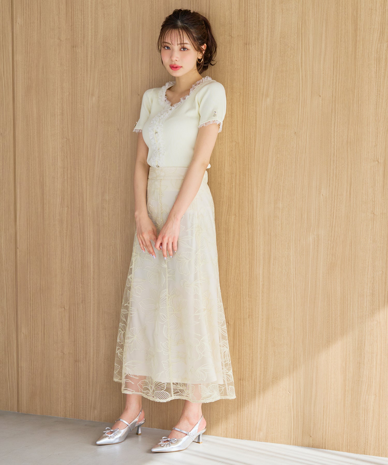 ミッシュマッシュ MISCH MASCH 2026春夏新作 レースフリルトリミングニット MM628307 （YELLOW） YELLOW
