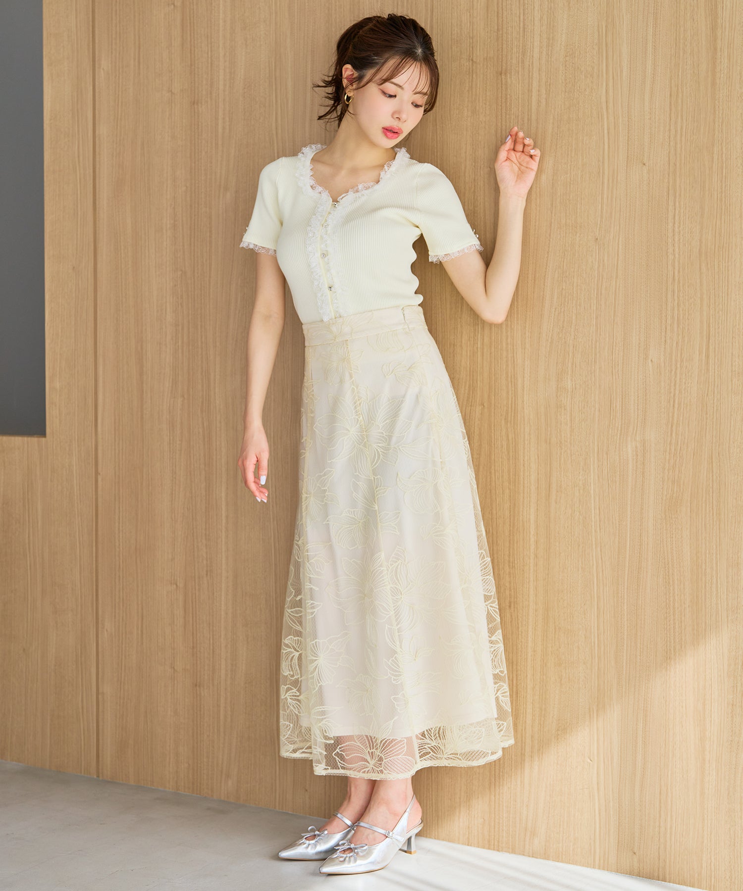 ミッシュマッシュ MISCH MASCH 2026春夏新作 レースフリルトリミングニット MM628307 （YELLOW） YELLOW