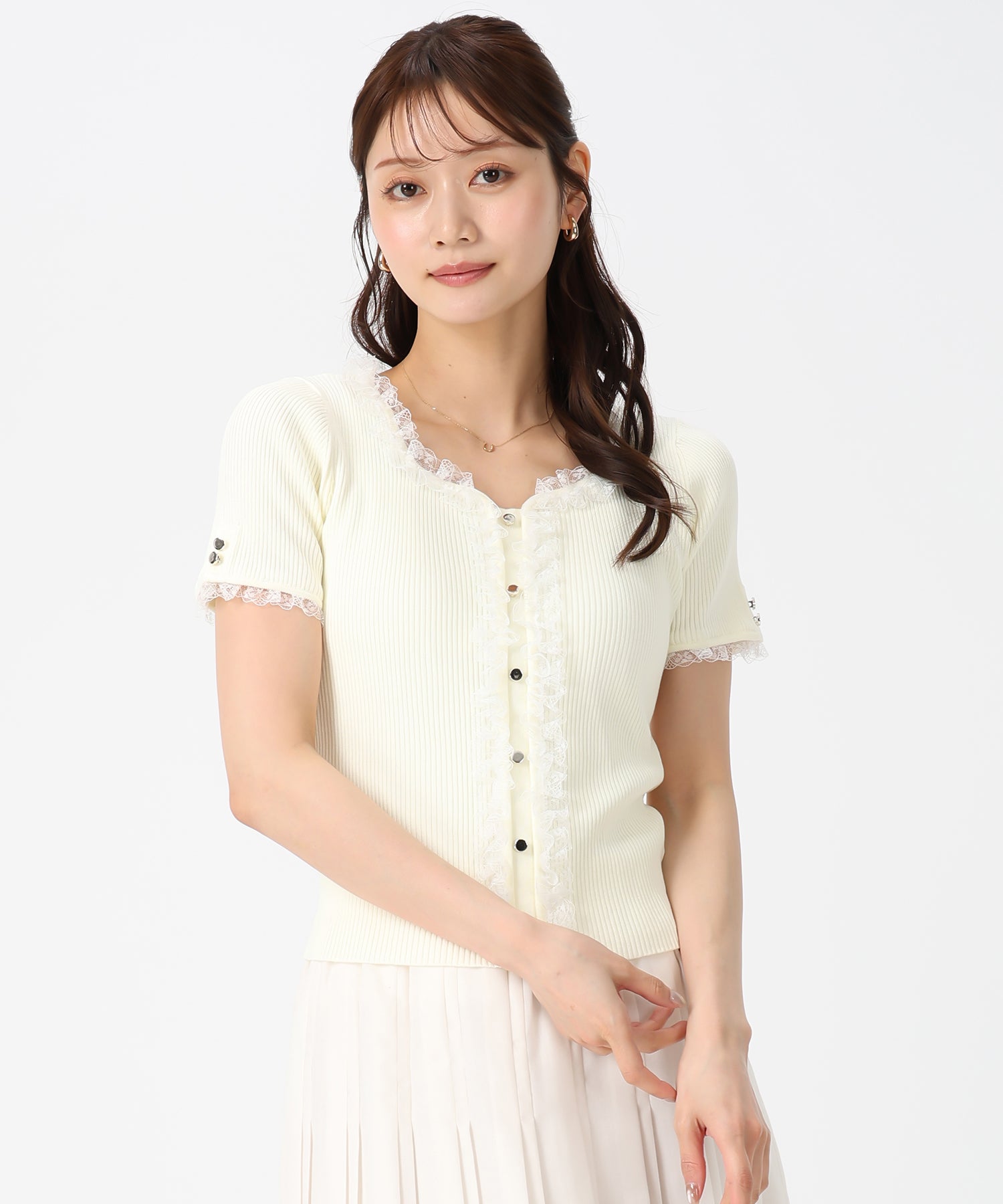 ミッシュマッシュ MISCH MASCH 2026春夏新作 レースフリルトリミングニット MM628307 （YELLOW） YELLOW
