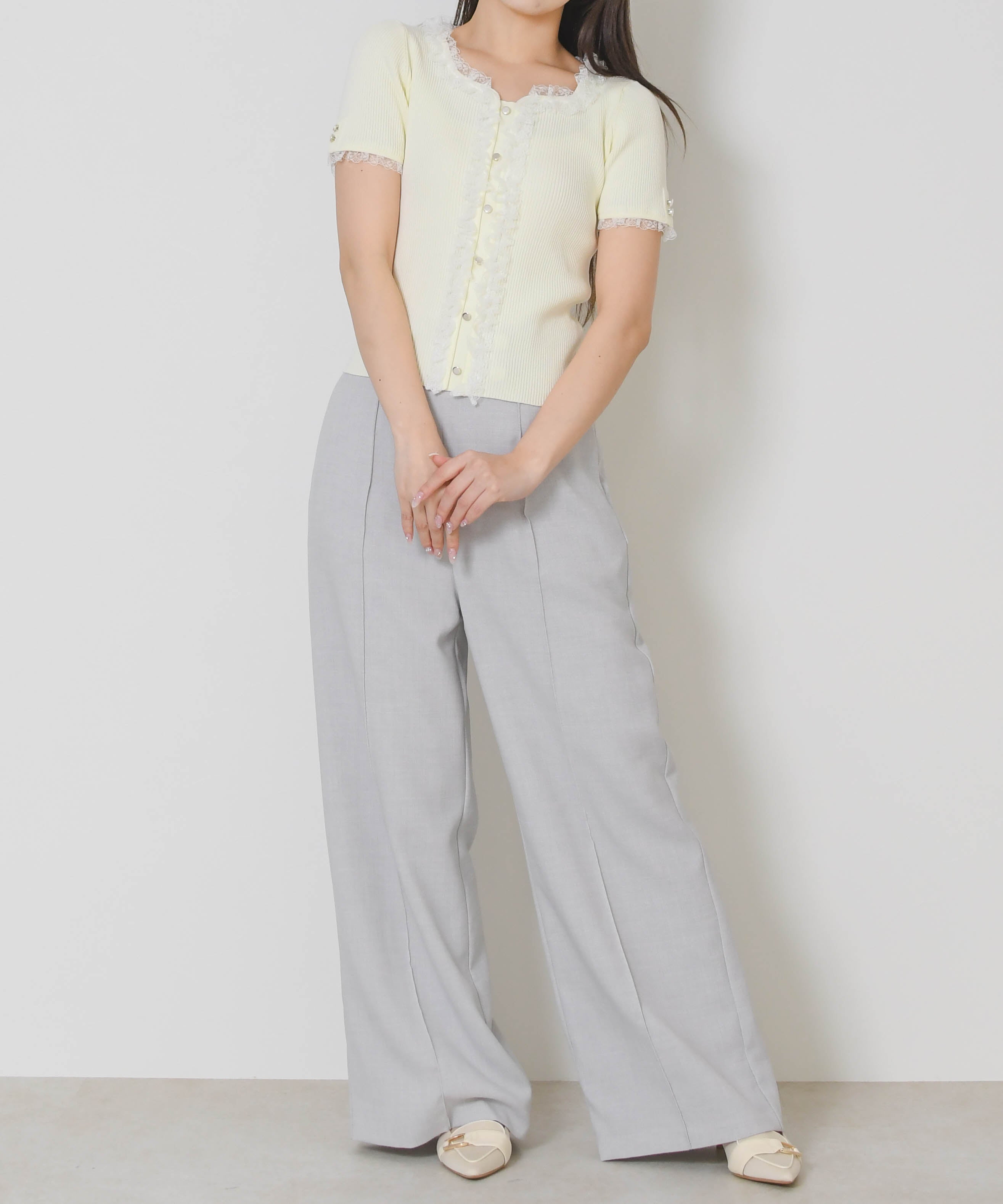 ミッシュマッシュ MISCH MASCH 2026春夏新作 レースフリルトリミングニット MM628307 （YELLOW） YELLOW